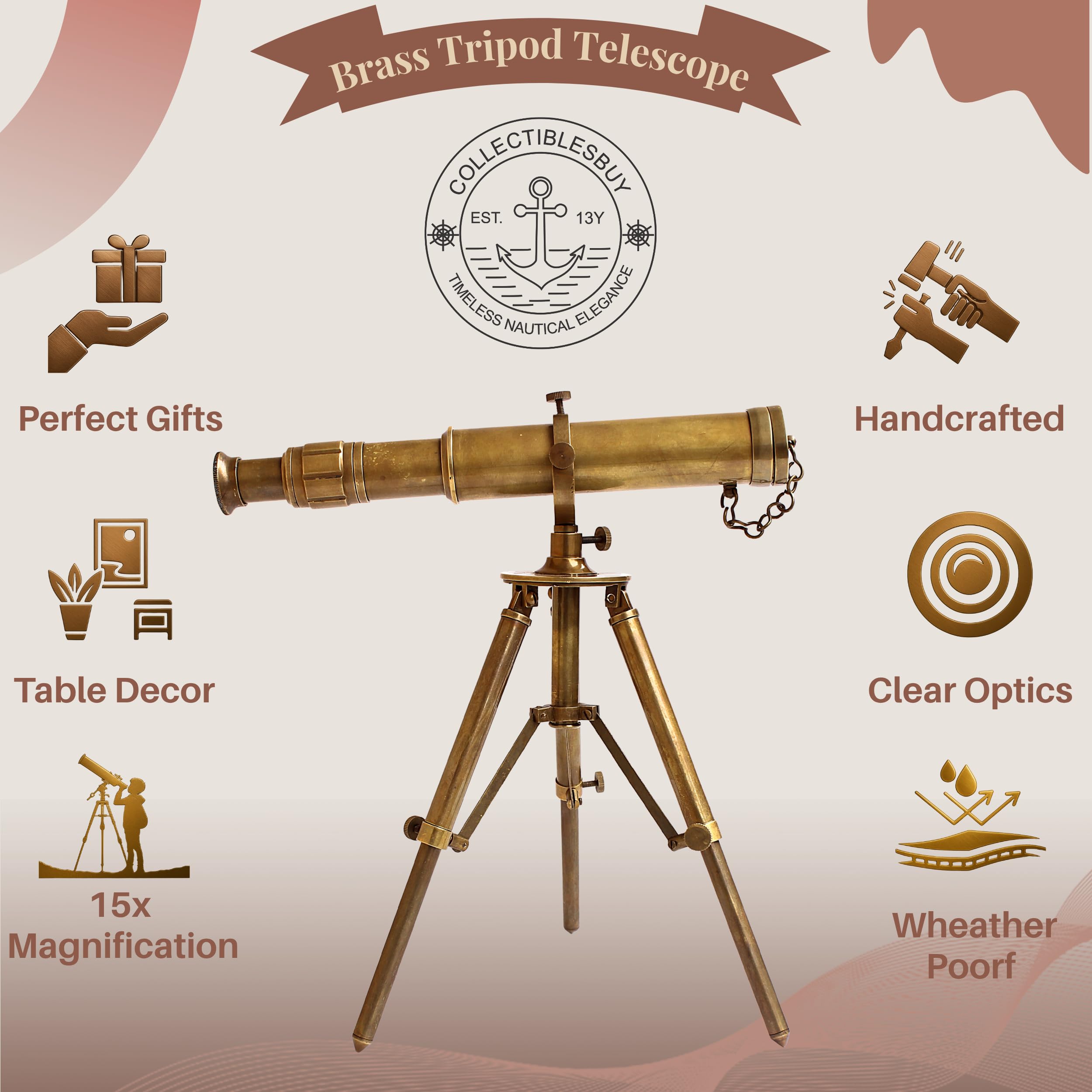 Antique Nautical Brass Tripod Telescope – Vintage Maritime Explorer's Decorative Centerpiece For Coastal & Classic Interiors - View #10