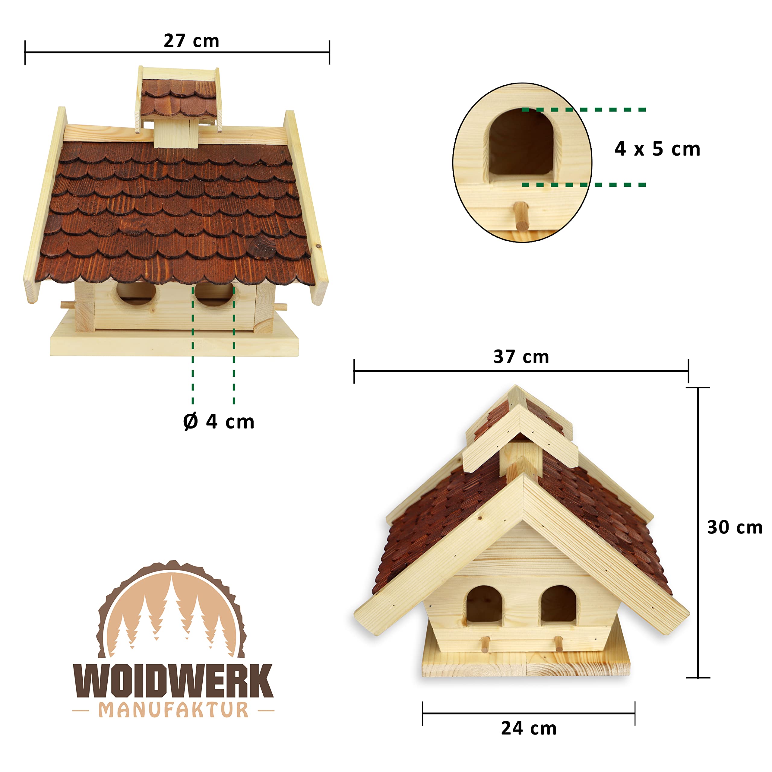 Domek dla ptaków (V13) drewniany gont, karmnik dla ptaków