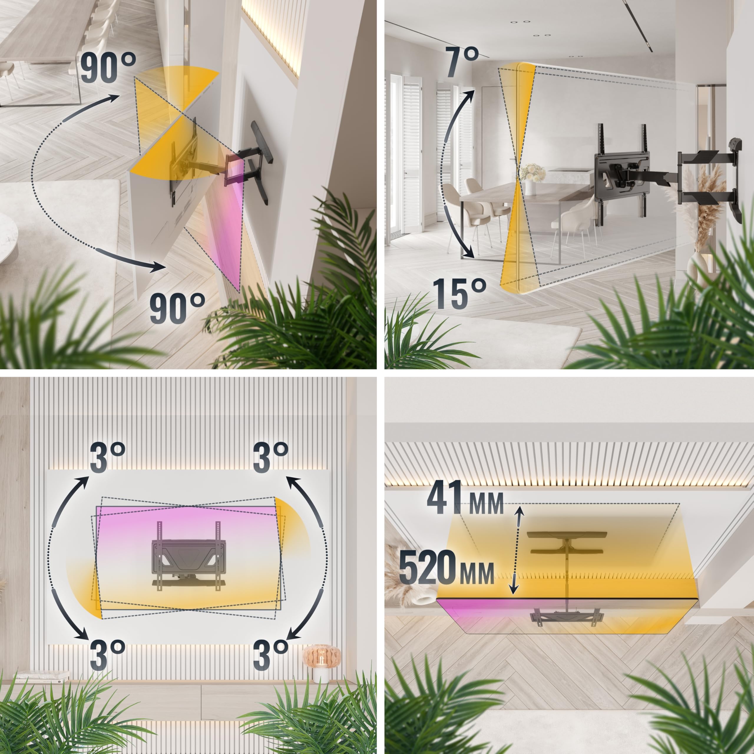 RICOO S5944 Supporto TV da parete Staffa TV 32-55 pollici per 32 42 43 50 55 pollici girevole inclinabile fino a 30 kg max VESA 400x400