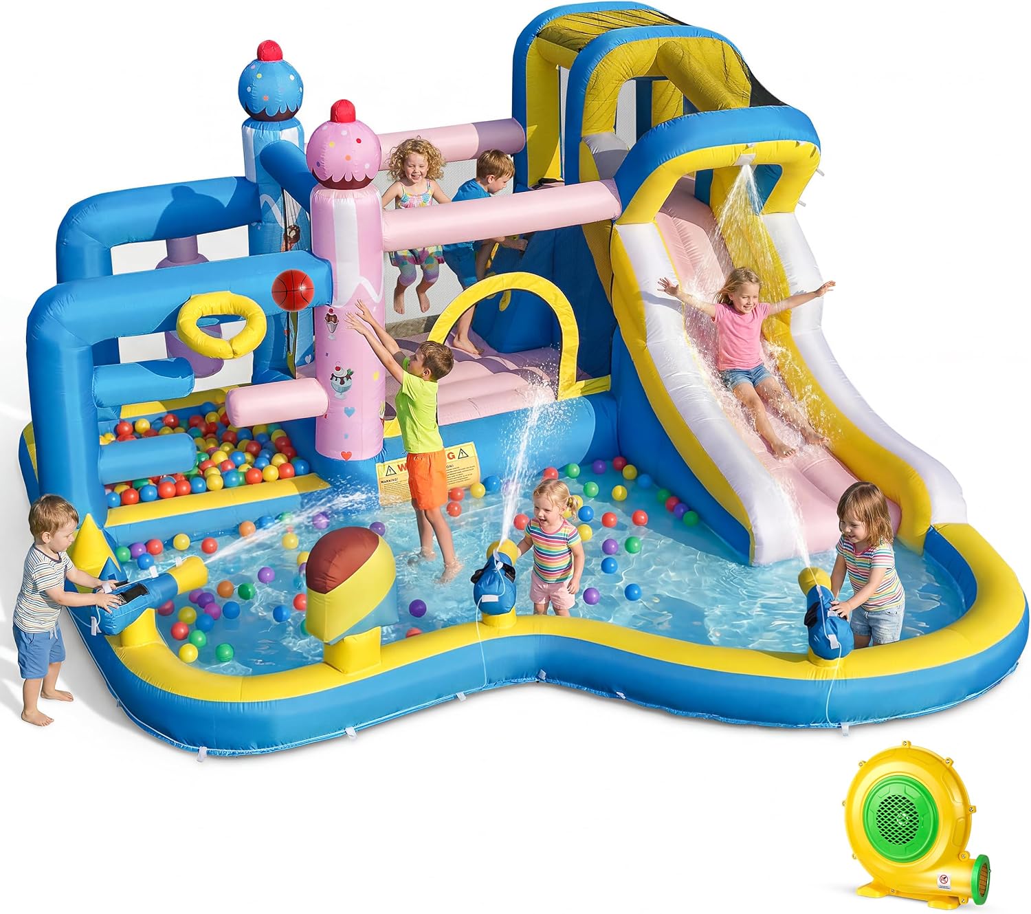 TOAOB Inflatable Water Slide for Kids 3-12: Blow Up Bounce House Backyard Water Park with 480W Blower- 10 in 1 with Pool for Outdoor Birthday Party