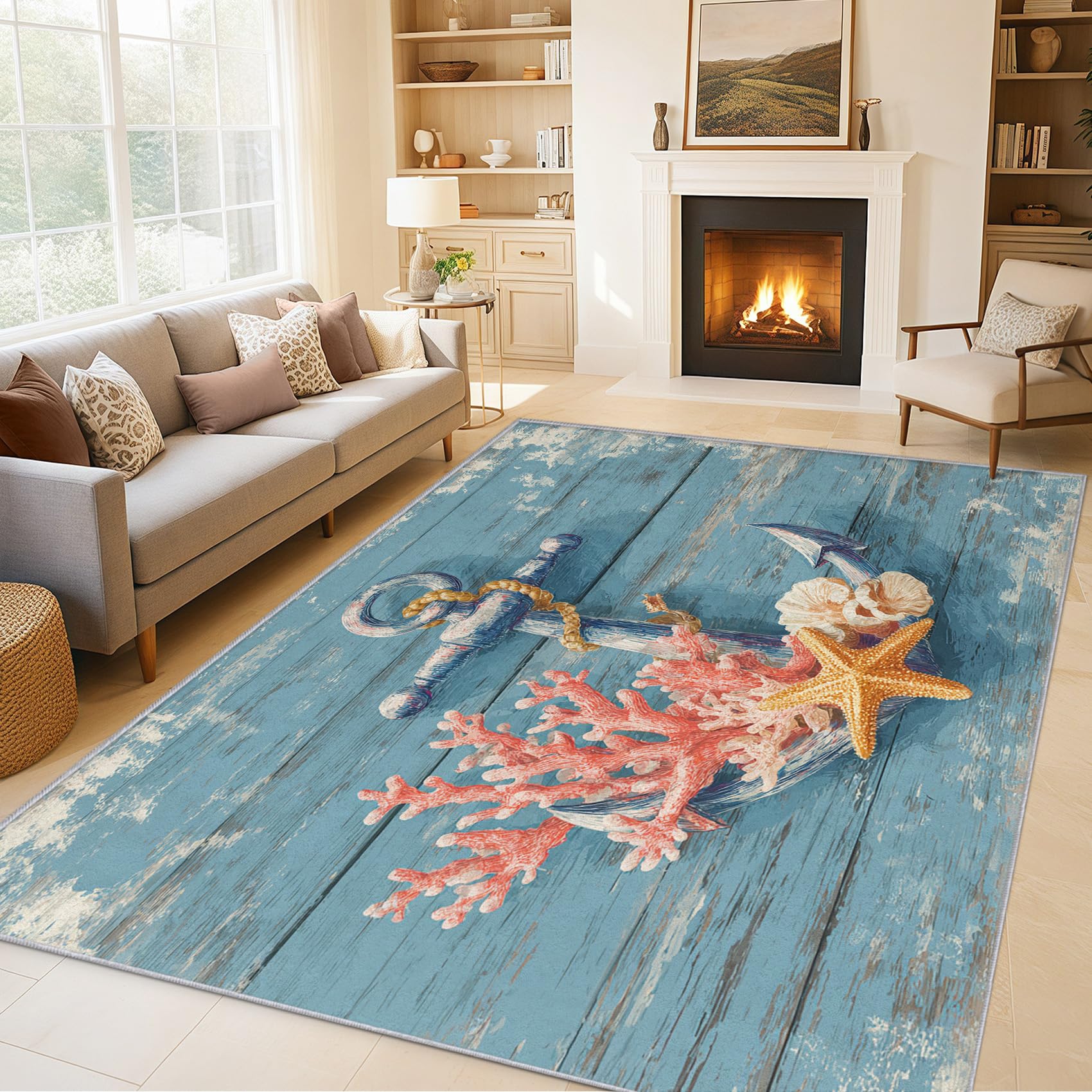 Grand tapis salon 160x230 flanelle tapis nautique récif corallien chambre