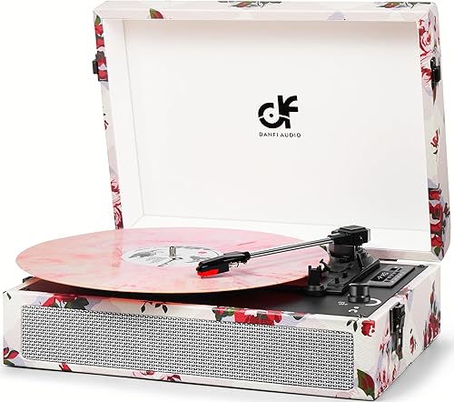 Tocadiscos vintage de 3 velocidades con altavoces integrados, reproductor de discos de vinilo Bluetooth con grabación USB, convertidor de MP3,