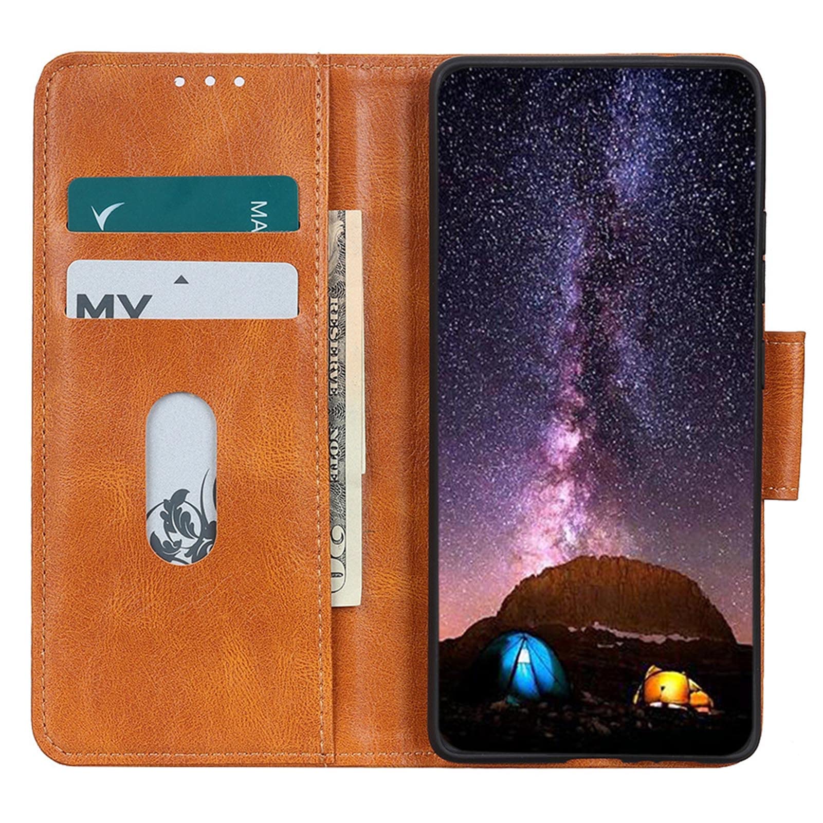 Etui portfelowe na telefon komórkowy Samsung Galaxy S22/S22+/S22 Ultra, ochronne skórzane etui z klapką ze skóry premium, magnetyczne etui folio składane dla mężczyzn i kobiet, brązowe, S22+ 6,6"