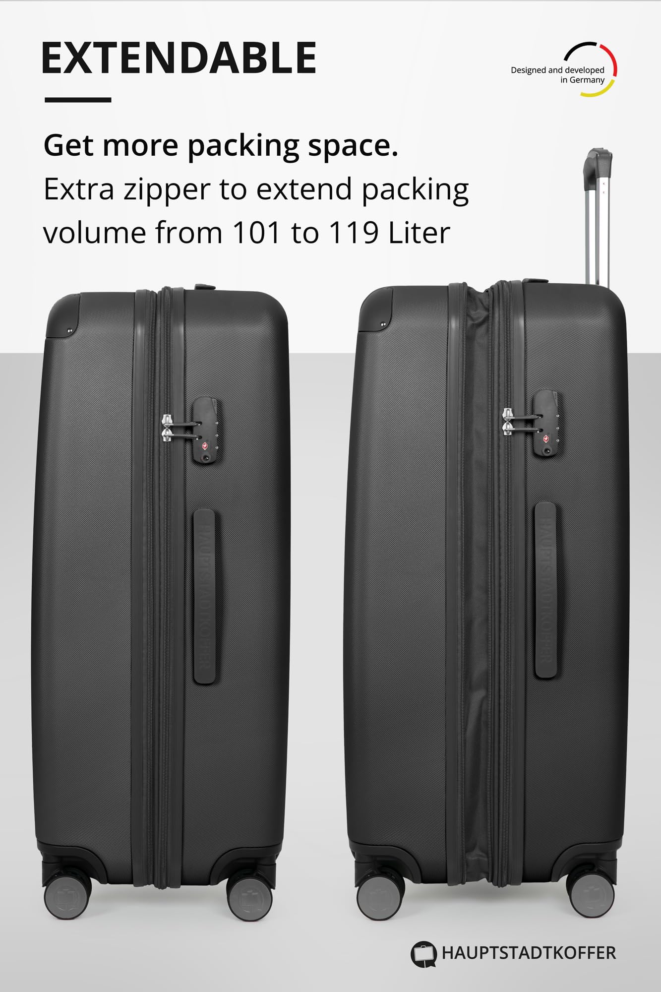 Hauptstadtkoffer Spree - Großer Hartschalen-Koffer, TSA, 4 Doppel-Rollen, Trolley, Rollkoffer, Reisekoffer, Volumenerweiterung, 75 cm, 119 Liter, Schwarz - 5