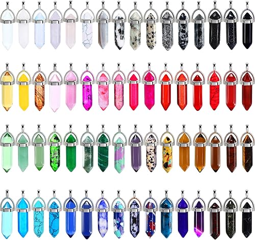 Dije de piedra preciosa en forma de bala, cristal hexagonal y de punta de los chakras, dijes de cuarzo, piedra artificial con bolsa para guardarlo