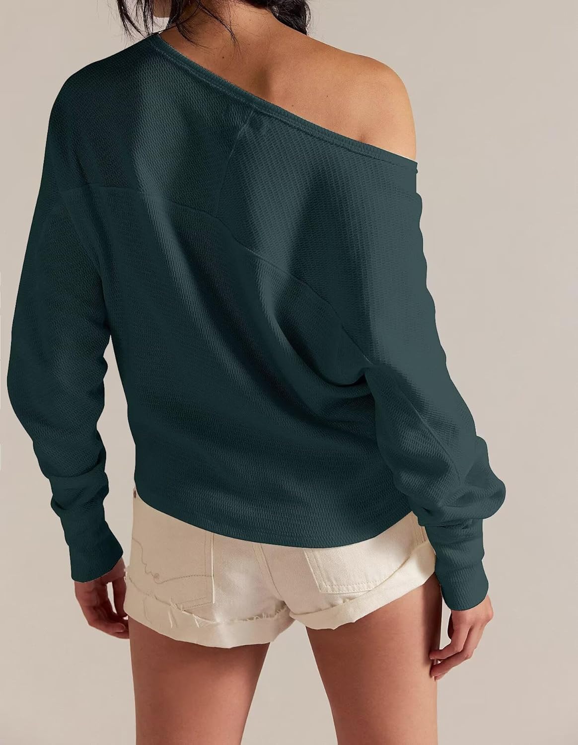 BONITEE Women Off The Shoulder Tops Loose Knit Long Sleeve Tunic Shirts Pullover Sweatshirts Blouse - Image 3