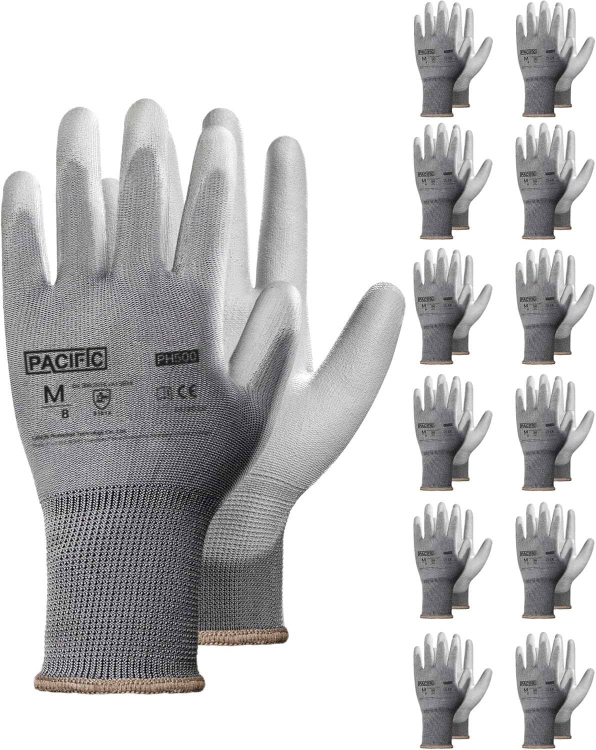 PACIFIC 12 Pairs PU Coated Safety Work Gloves, Multipurpose Working