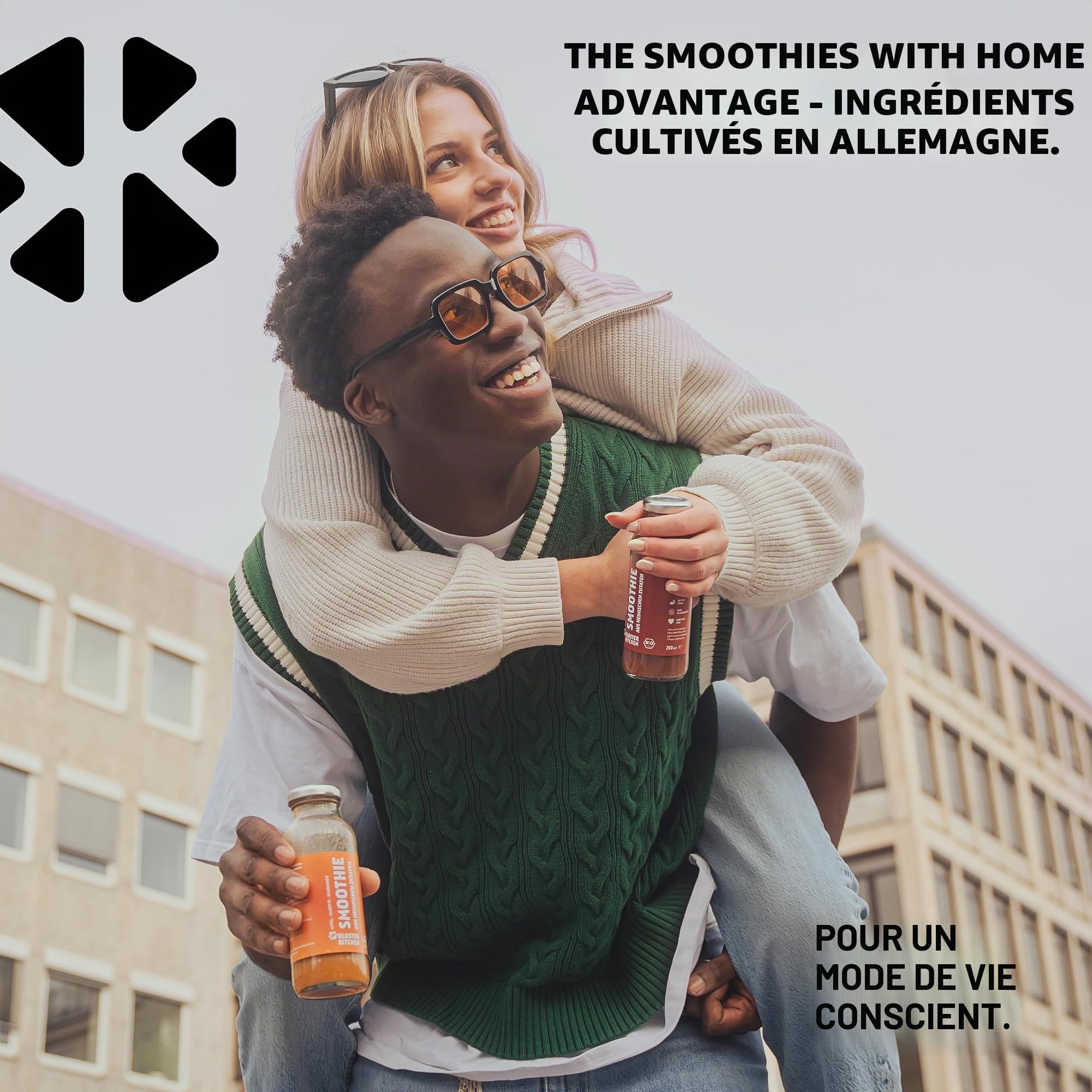 Mix de Smoothies bio Kloster Kitchen 6x 250 ml, 3 saveurs I Set rouge jaune vert vegan | Superfood petit-déjeuner I Bouteille en verre à emporter I Superaliment - Fraises, Carottes, Concombre.
