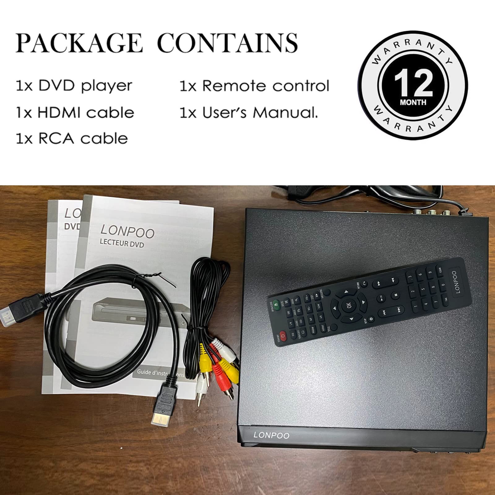 LP-077 HD Lettore DVD per TV - Lettore CD/DVD Compatto Uscita SCART/HDMI/RCA, Ingresso USB, Uscita Microfono x 2, multi-regionecon,Cavo HDMI e RCA inclusi