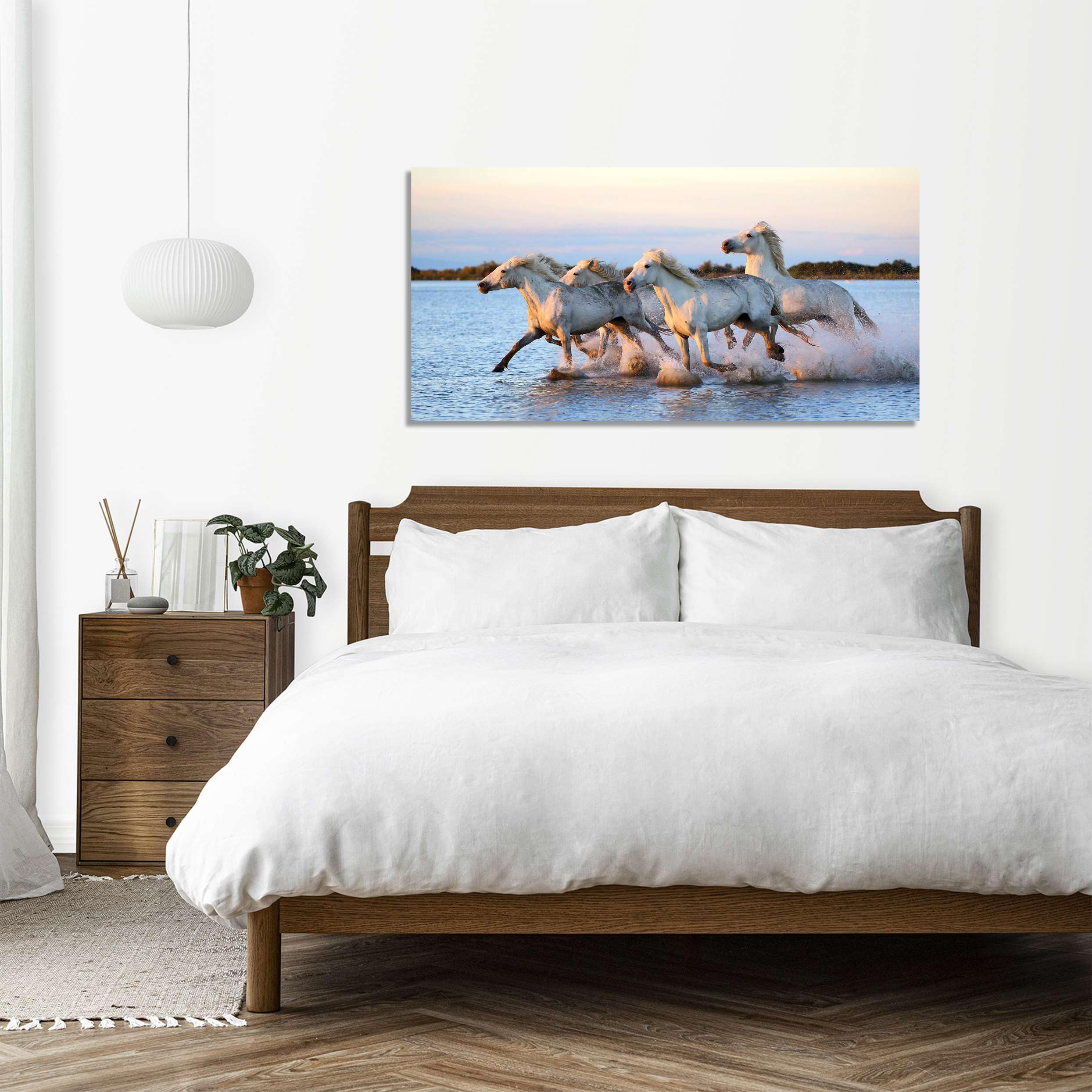 Mandria di cavalli - Quadro stampa su tela con Telaio in Legno - 140x70 cm