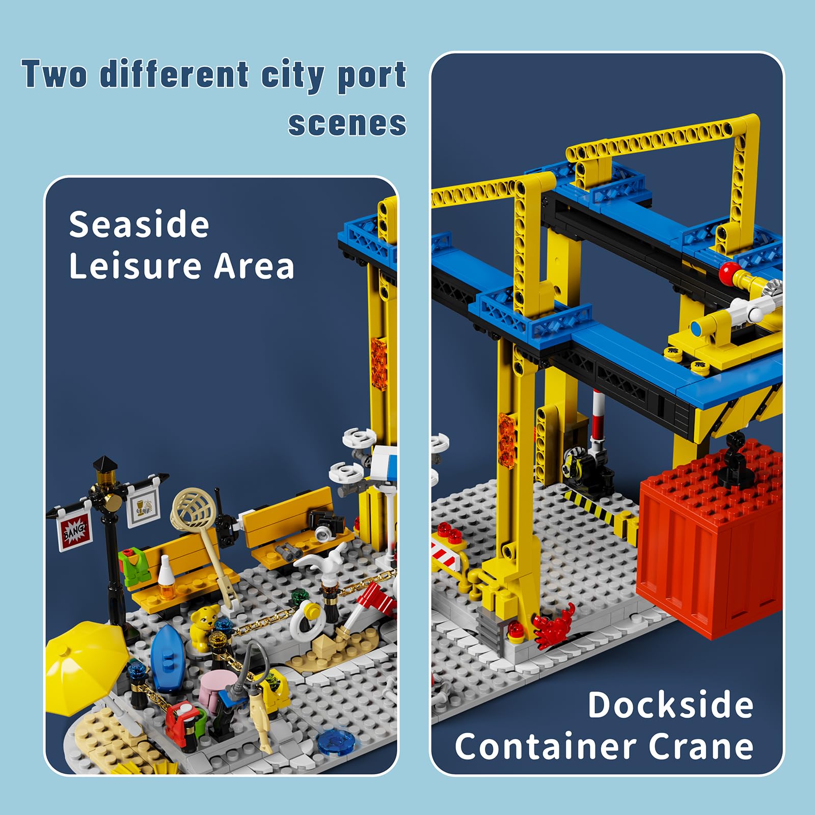QLT QIAOLETONG City Seaside Harbour Building Block Set, with Cargo Ship, Container Cranes, Truck and Boat Building Model Kit - Image 3
