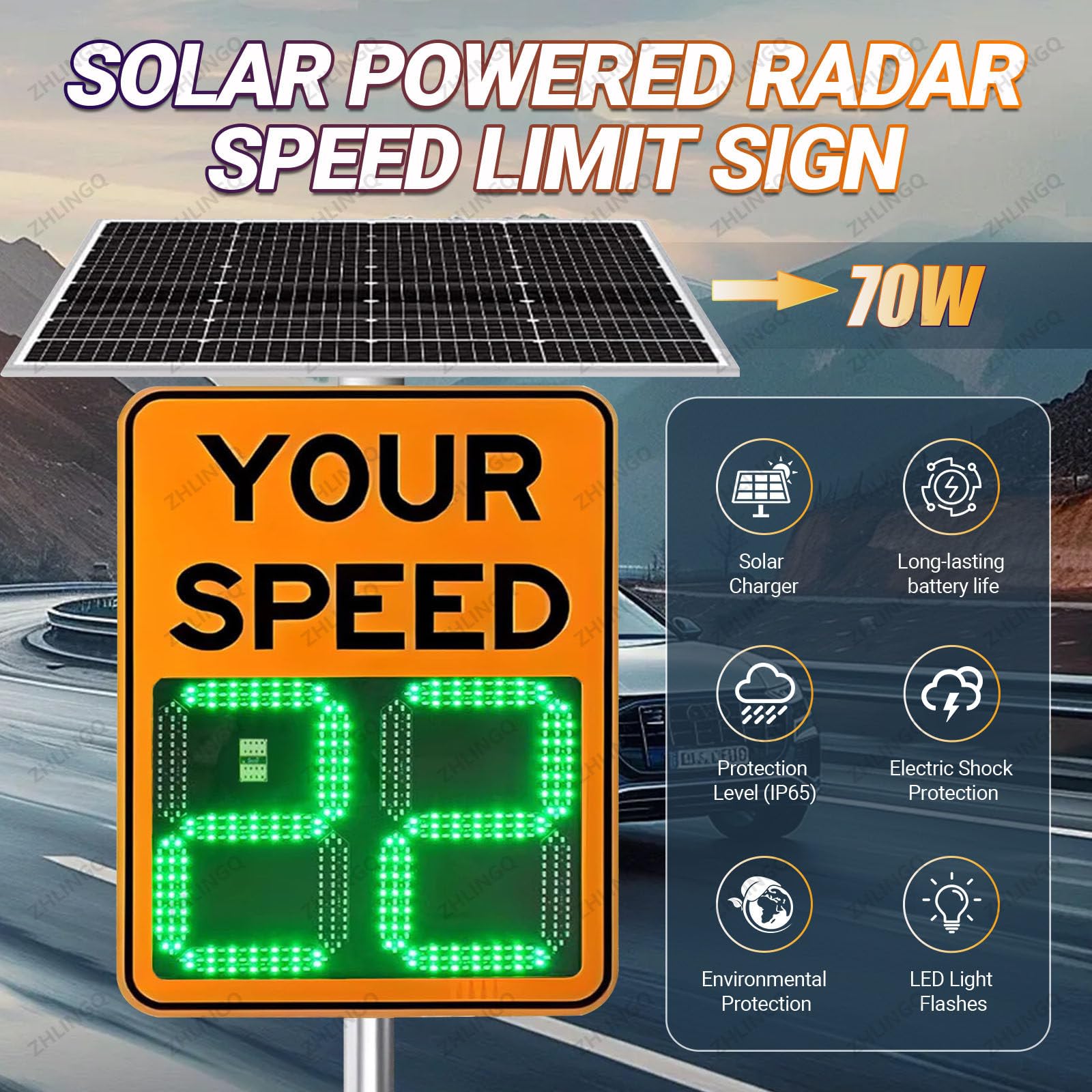 Señal solar de radar con control remoto para seguridad vial y gestión del tráfico