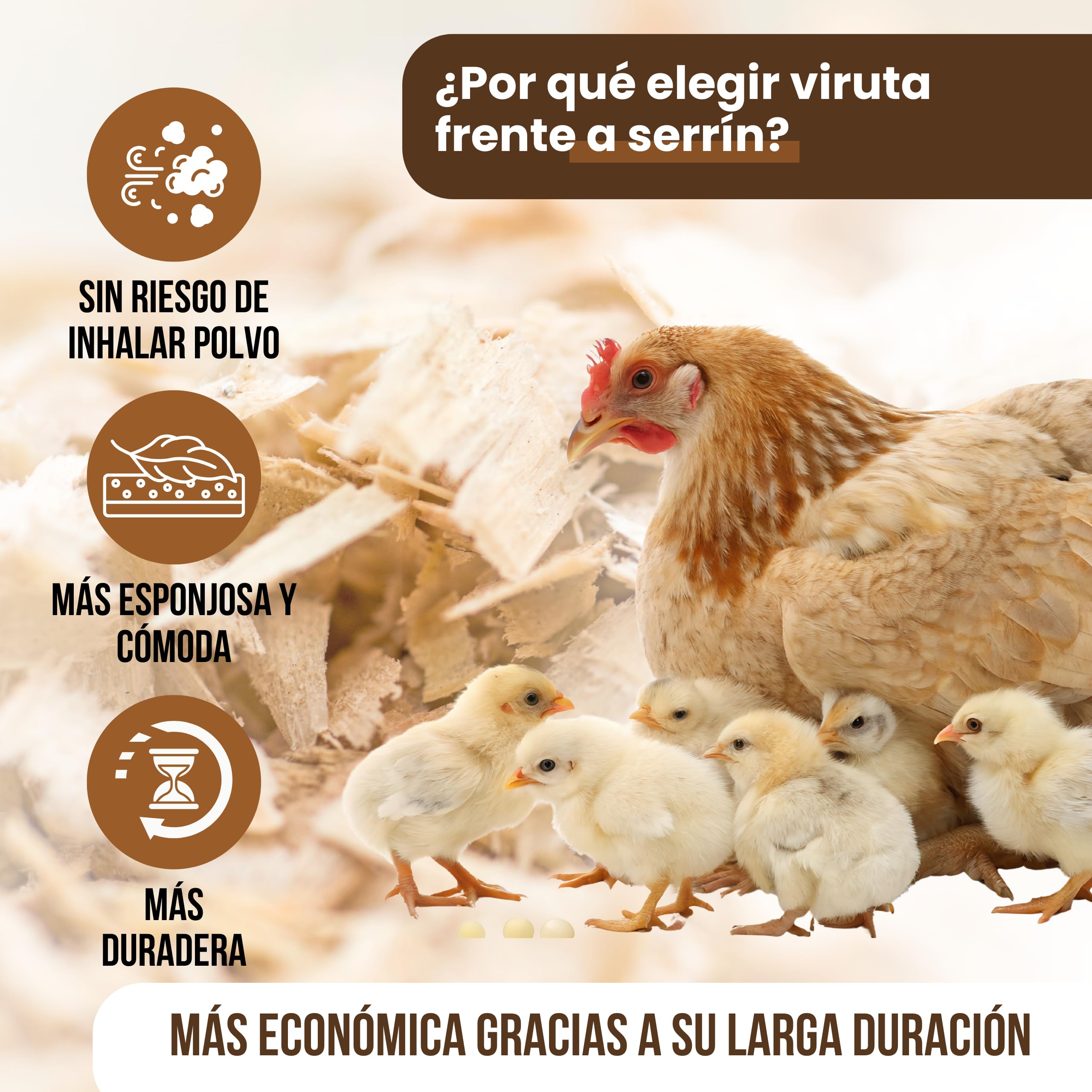 Virutas de Madera para Mascotas, Gallinas, Aves de Corral y Otras Mascotas 100L ~ 15 Kg - para Aves, Conejos, Caballos - 100% Natural - Absorbente Evita Parásitos - Sustituto Serrín de Mascotas