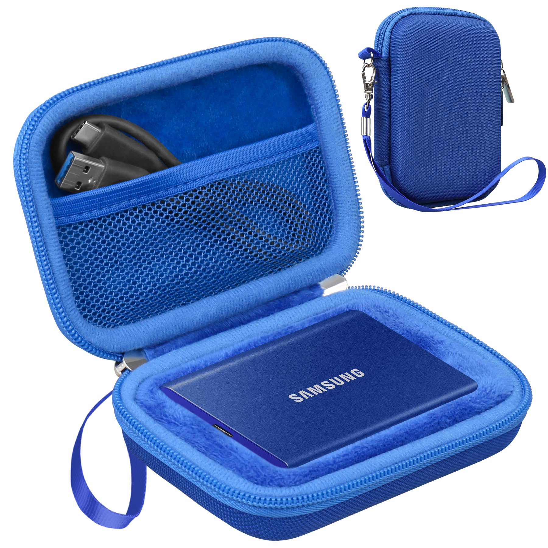 Lacdo Custodia Hard Disk Esterno per Samsung T7 / T7 Touch Portable SSD, External Solid State Drives 500GB 1TB 2TB 4TB USB 3.2 Gen 2 Custodia Rigida Impermeabile Protettiva Borsa, Blu