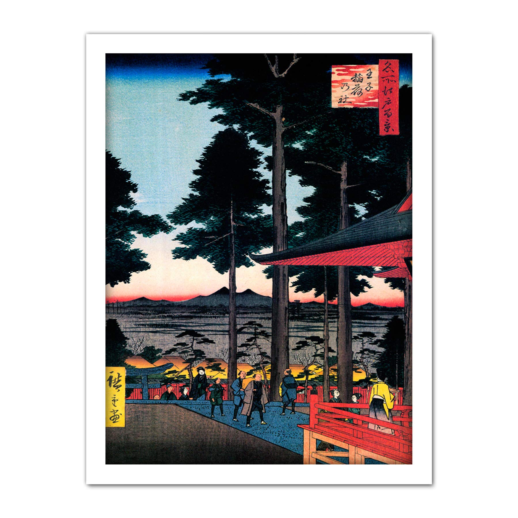 Wee Blue Coo Utagawa Hiroshige Inari Shrine Oji Artwork Framed Wall Art Print 18X24 Inch
