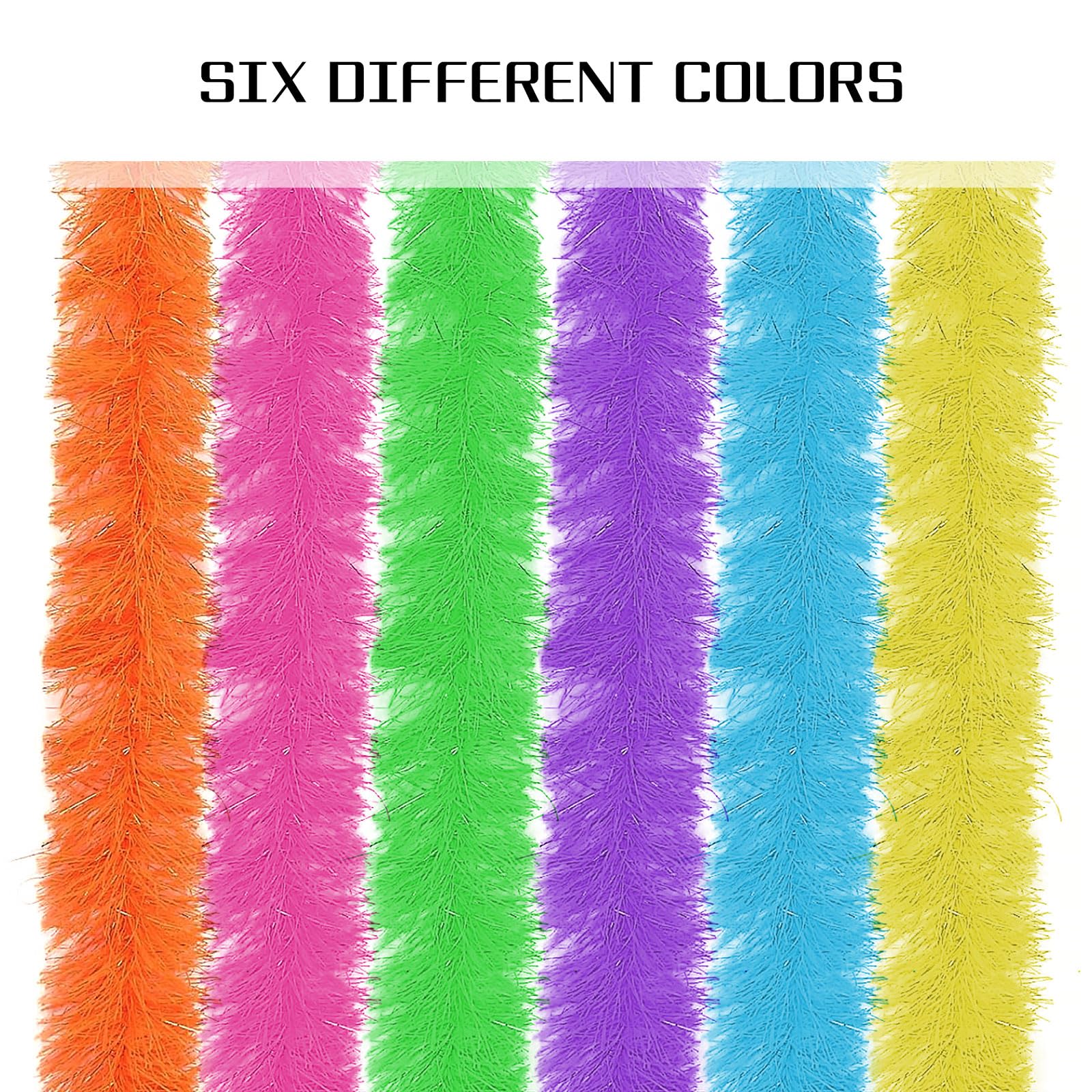 SSKHE Pack of 6 Colorful Feather Boas Artificial Fluffy Boa Feather Boas Decorations Fancy Dress for Women Fancy Costume DIY Wedding Party Dancing Home Decoration - Image 3