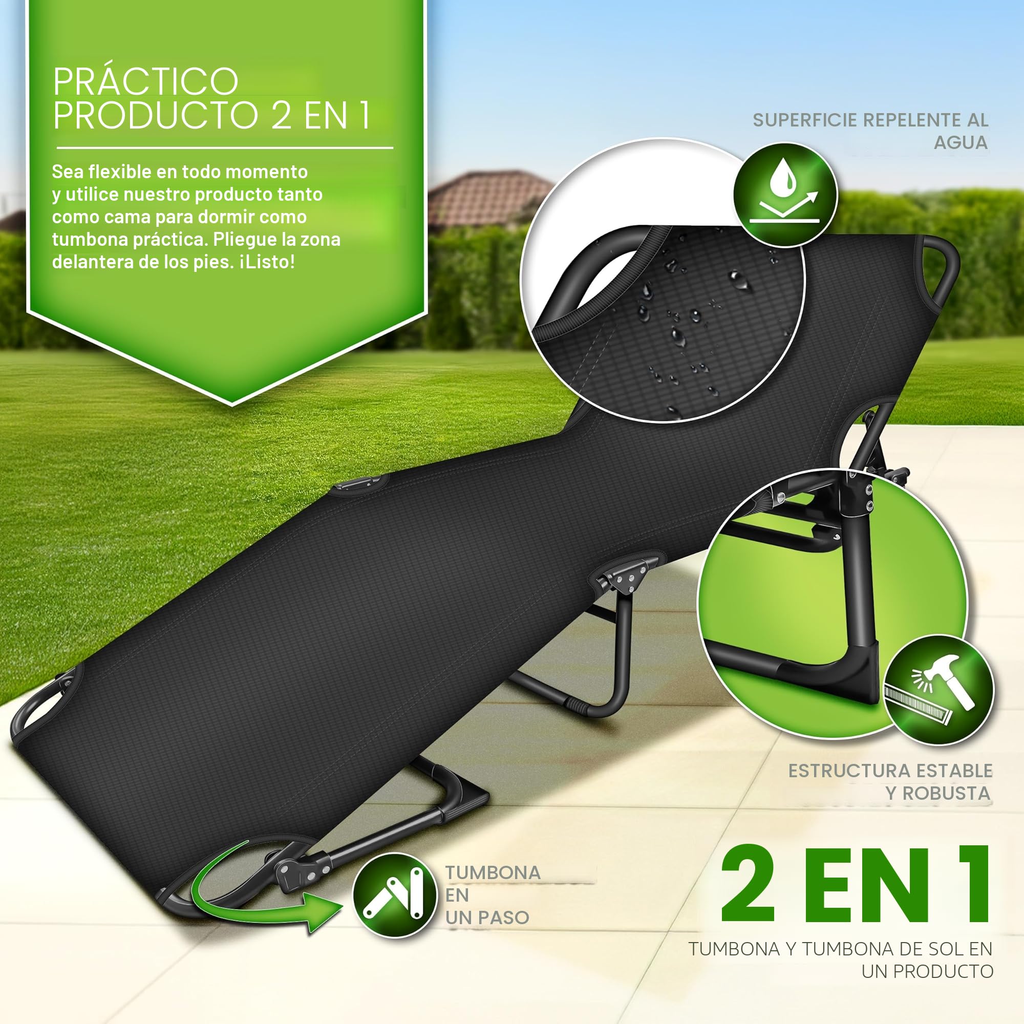tillvex® Cama de camping plegable con bolsa de transporte y cojín cervical de hasta 280 kg, tumbona de camping con acolchado, cama plegable para exteriores e interiores, cama plegable para invitados,