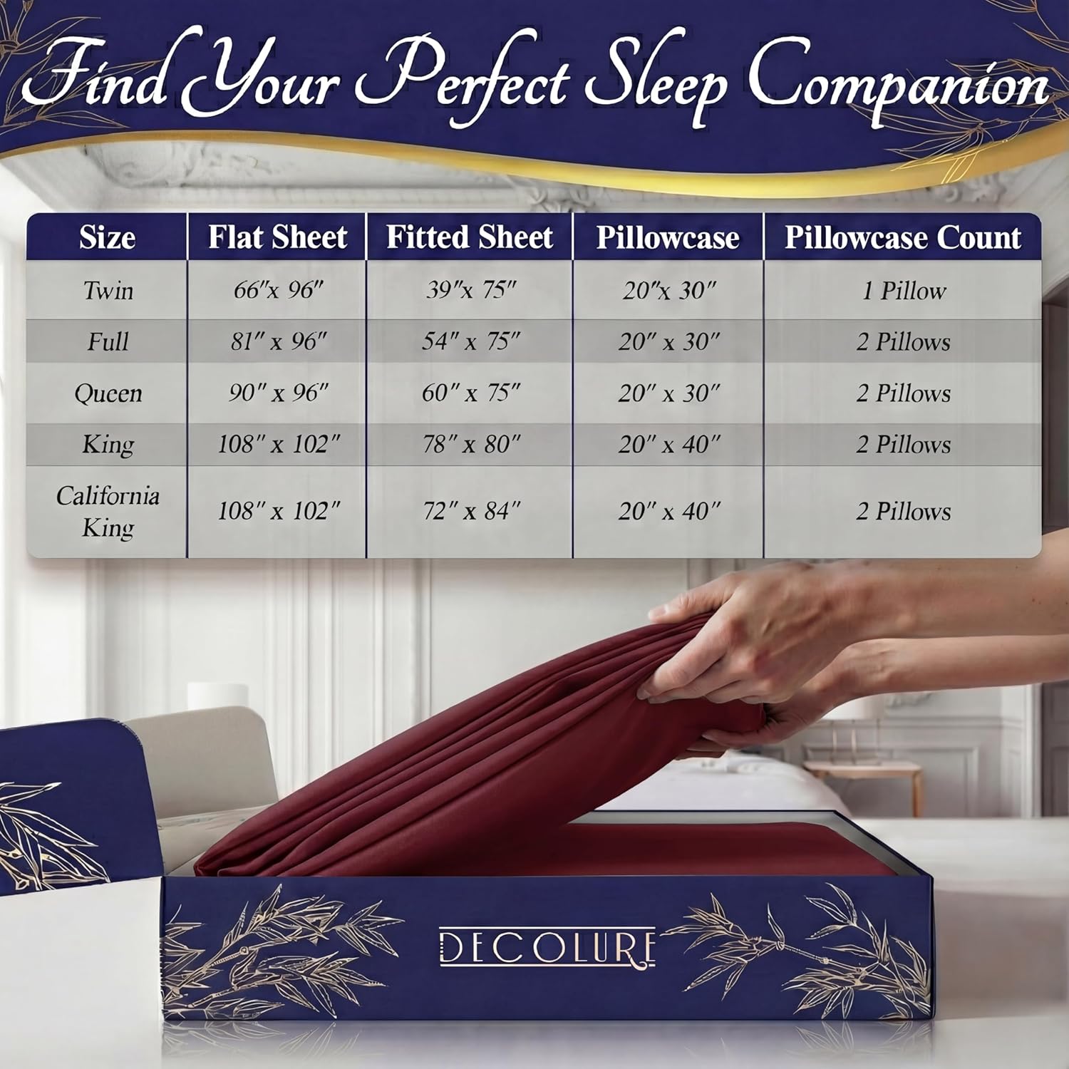 DECOLURE 100% Viscose Derived from Bamboo Sheets King Size - Luxury 4 Pc Naturally Cooling Sheets, Ultra Soft Bed Set - Deep 17" Pockets, Durable Double Stitching, Oeko Tex Standard (Burgundy) - Image 8
