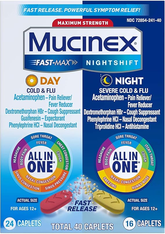 Buy Maximum Strength Mucinex Fast-Max Day Cold & Flu & Nightshift Night Severe Cold & Fl&hellip;