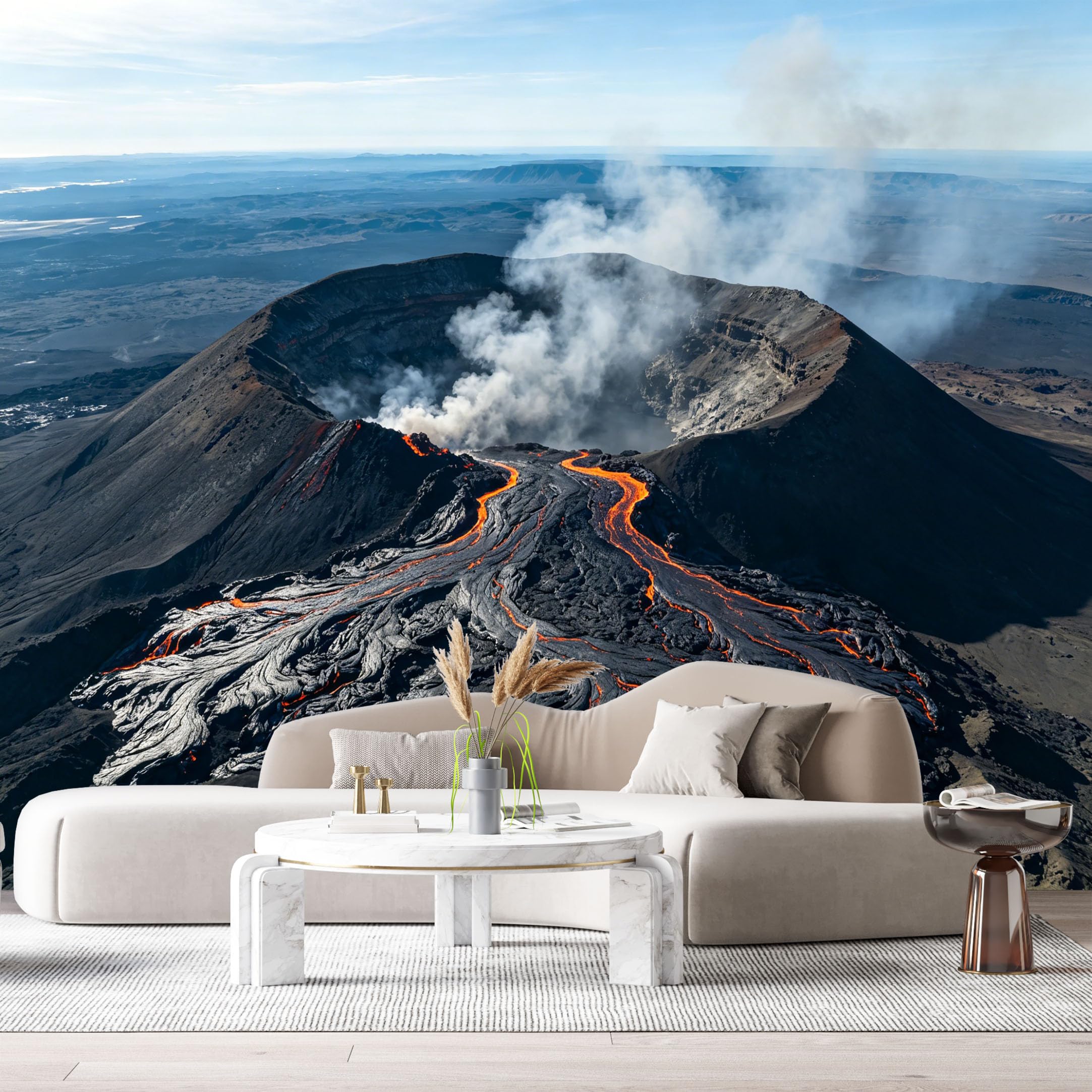 Custom Size Wall Murals Active Volcano Landscape Lava Flow Mountain Crater Smoke Textured 3D Effect SelfAdhesive Wall Fabric Removable Large Wallpaper for Photo Living Room