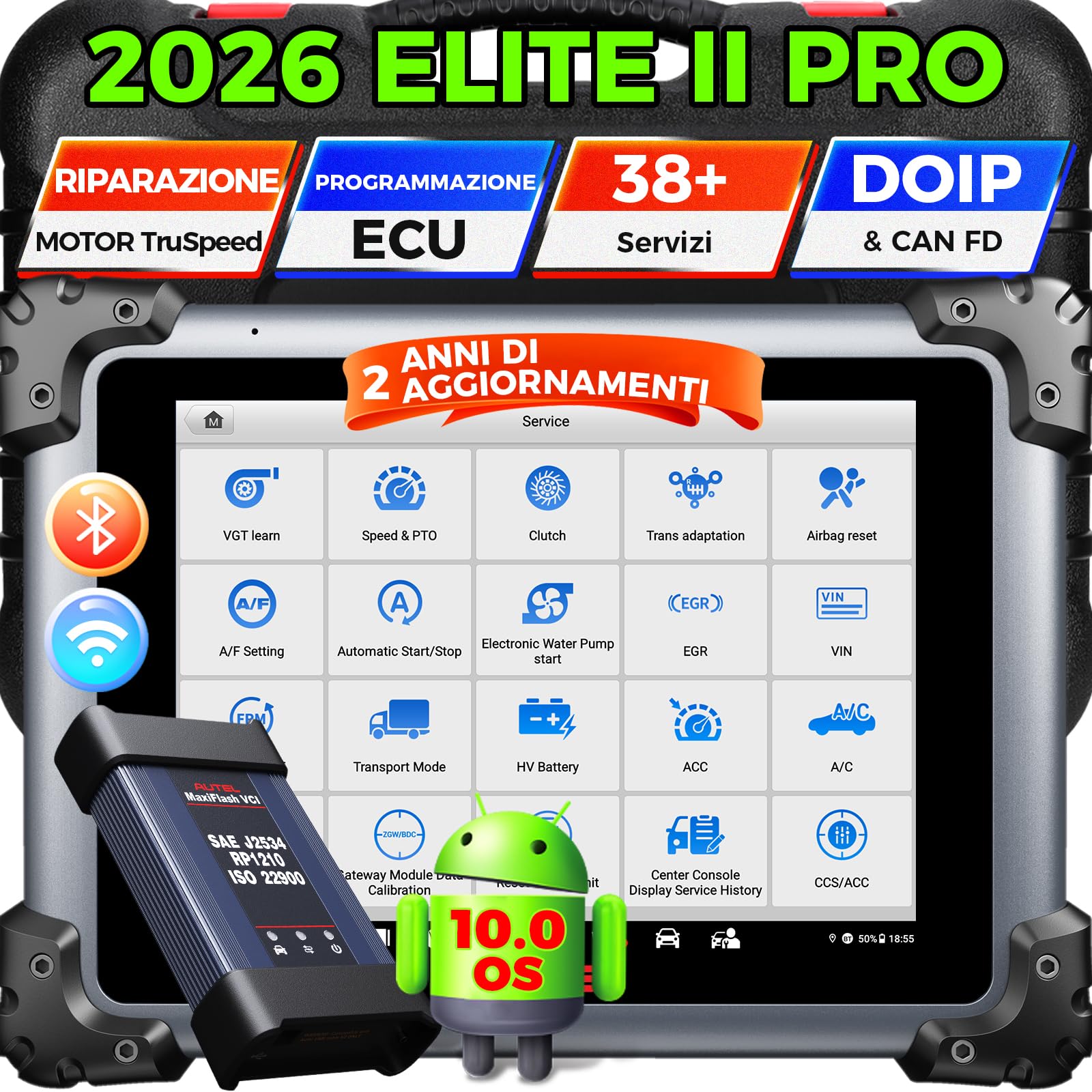 Autel MaxiSYS Elite II PRO OBD2 Auto Diagnostica: 2 Anni Aggiornamento[€2590] Diagnosi Auto Professionale, J2534 Programmazione e Codifica, Su di MS908S Pro II, 40+ Servizio, 3K+ Test Attivi, FCA SGW