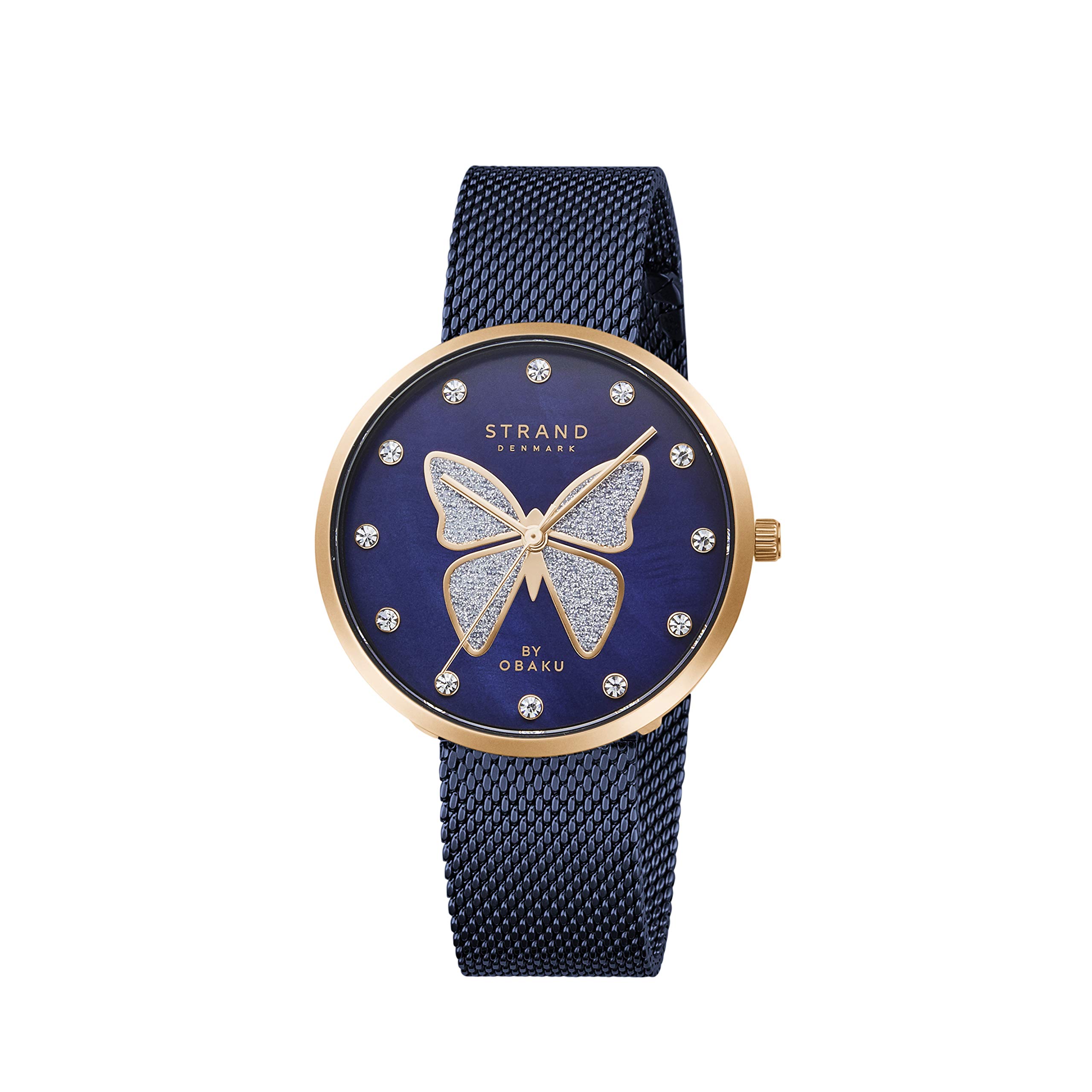 StrandBy Obaku Glitter Butterfly Analog Blue Dial Women's Watch-S700LXVLML-DB, Blue, bracelet
