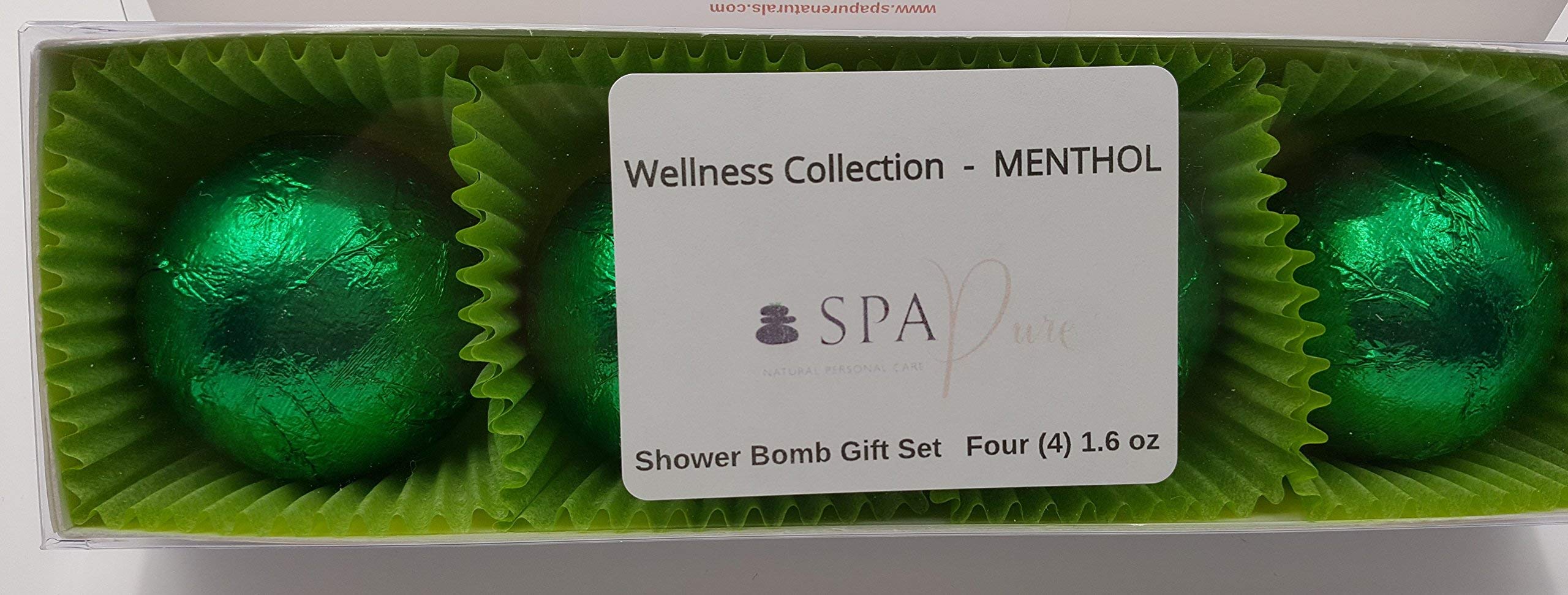 Wellness Collection MENTHOL EUCALYPTUS (4-pack) Aromatherapy Fizzing Shower Bombs by Spa Pure Naturals