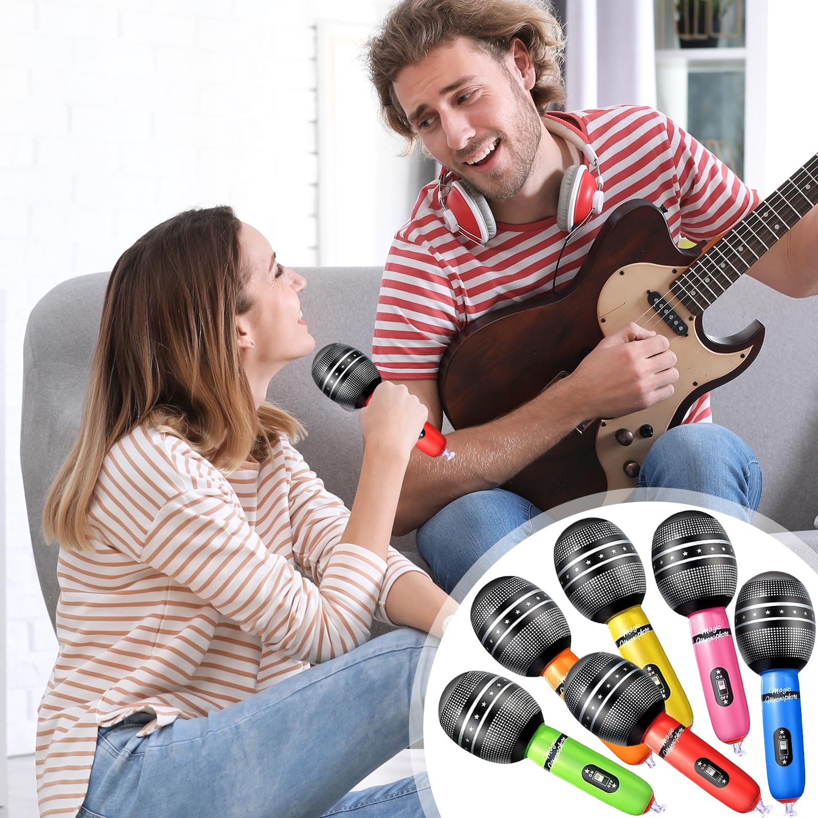 Set Strumenti Musicali Gonfiabili Per Feste - Chitarre, Microfoni E