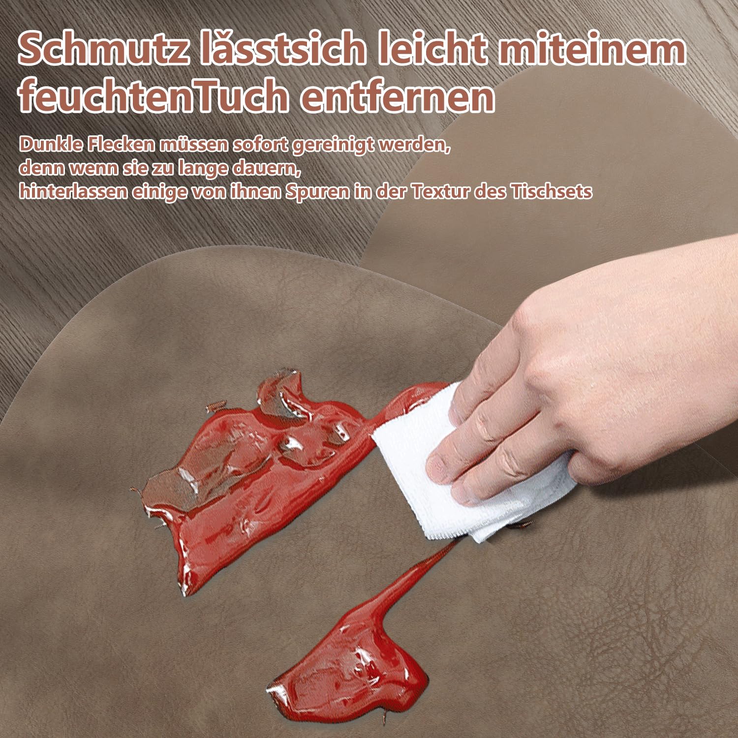 HELI MIAO 6er Set Tischset aus Leder-Imitat，Platzsets abwaschbar und wasserdicht，Platzdeckchen Lederoptik mit Untersetzer,Tischuntersetzer Doppelseitigen rutschfest(Oval,braun) (Packung mit 2)