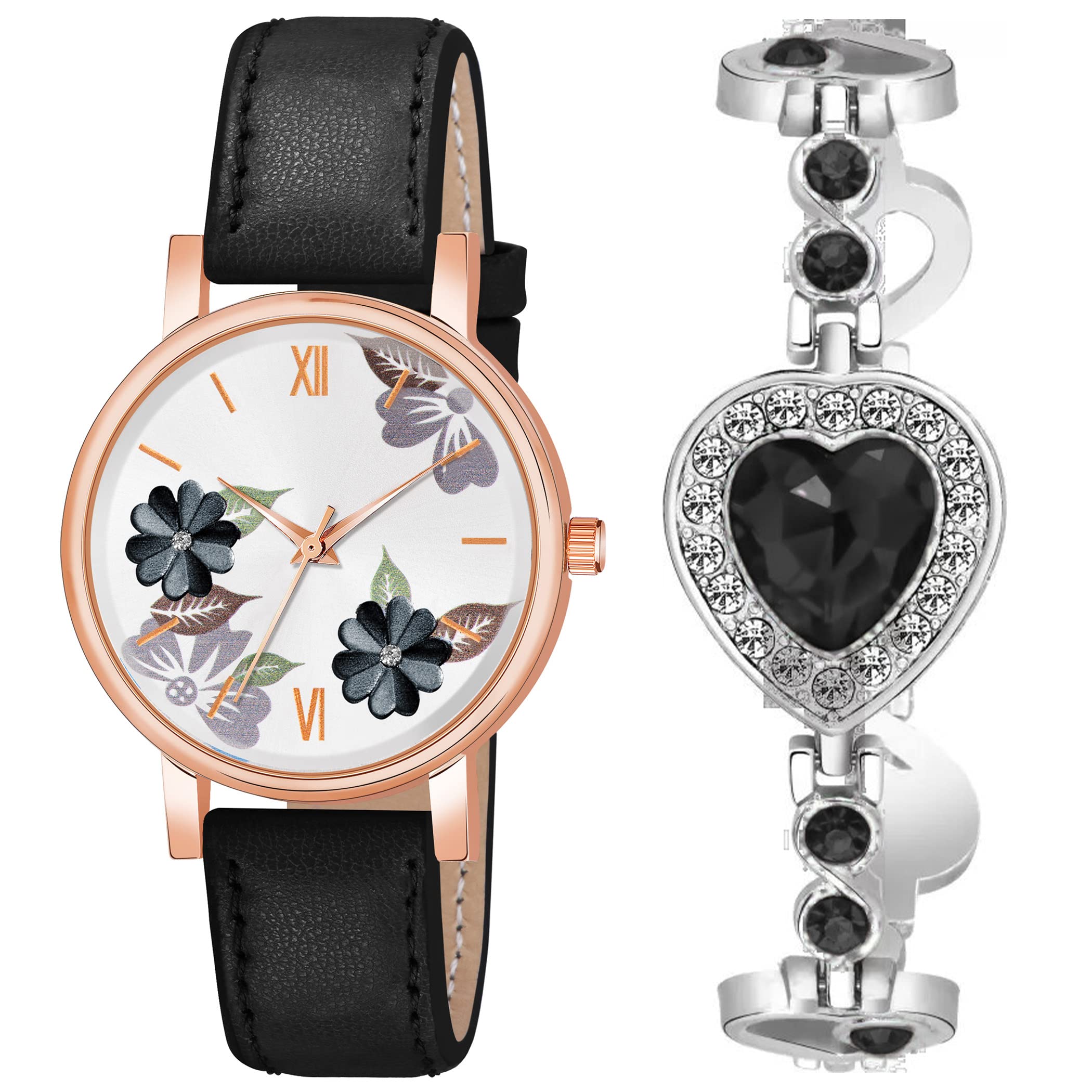 The Shopoholic Black Colors Premium Belt Analogue Womens and Girls Watch Sweet Heart 7 Colors Bracelet Combo for Girls & Womens Watch (Set of 2) (B0BFF3SG2C) Amazon Price History, Amazon Price Tracker