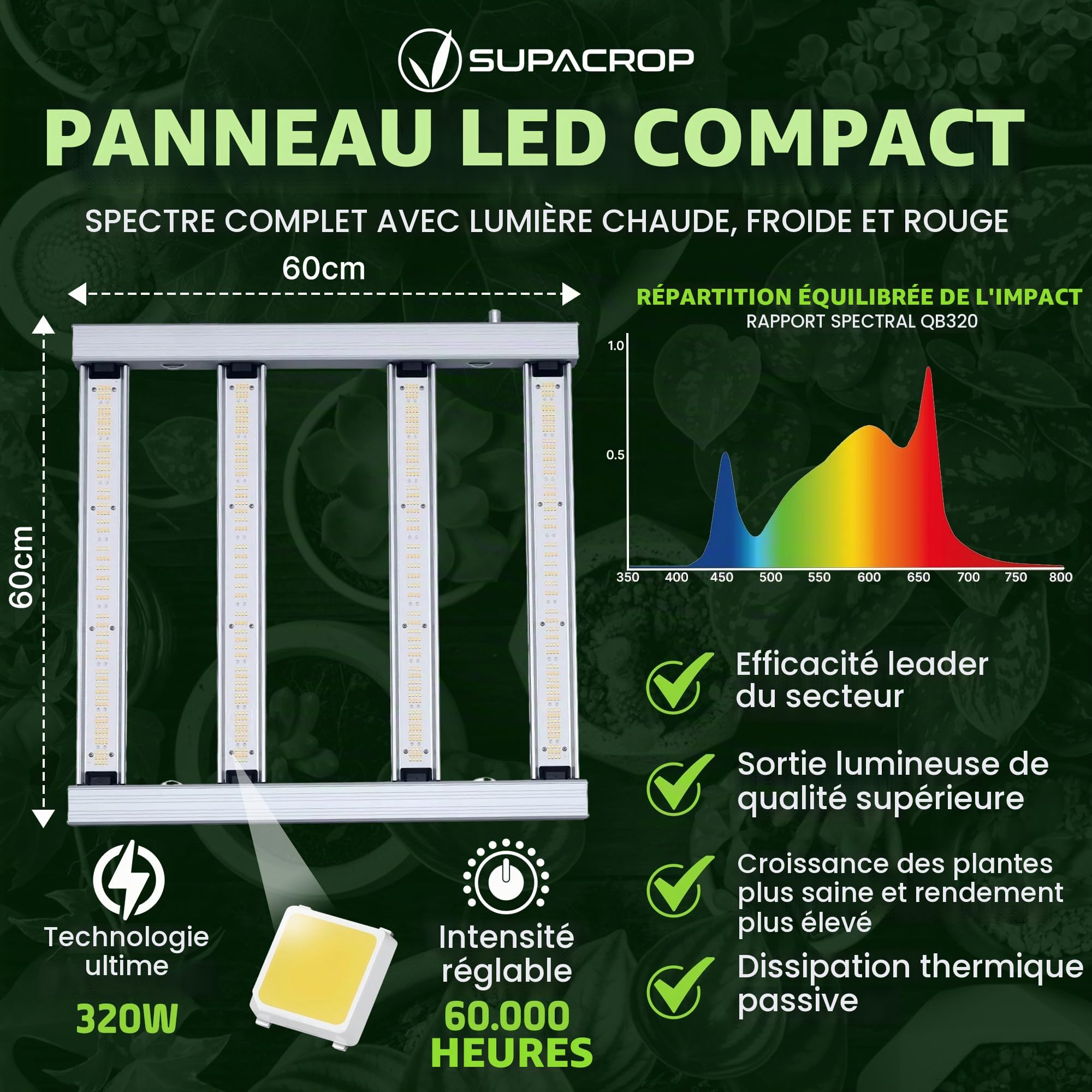 Pack Chambre de Culture Indoor Complet LED 320W Full Spectrum - 80x80x160cm. Kit Box LED dimmable, Timer, Extracteur d'air, Filtre à Charbon et Ventilateur…