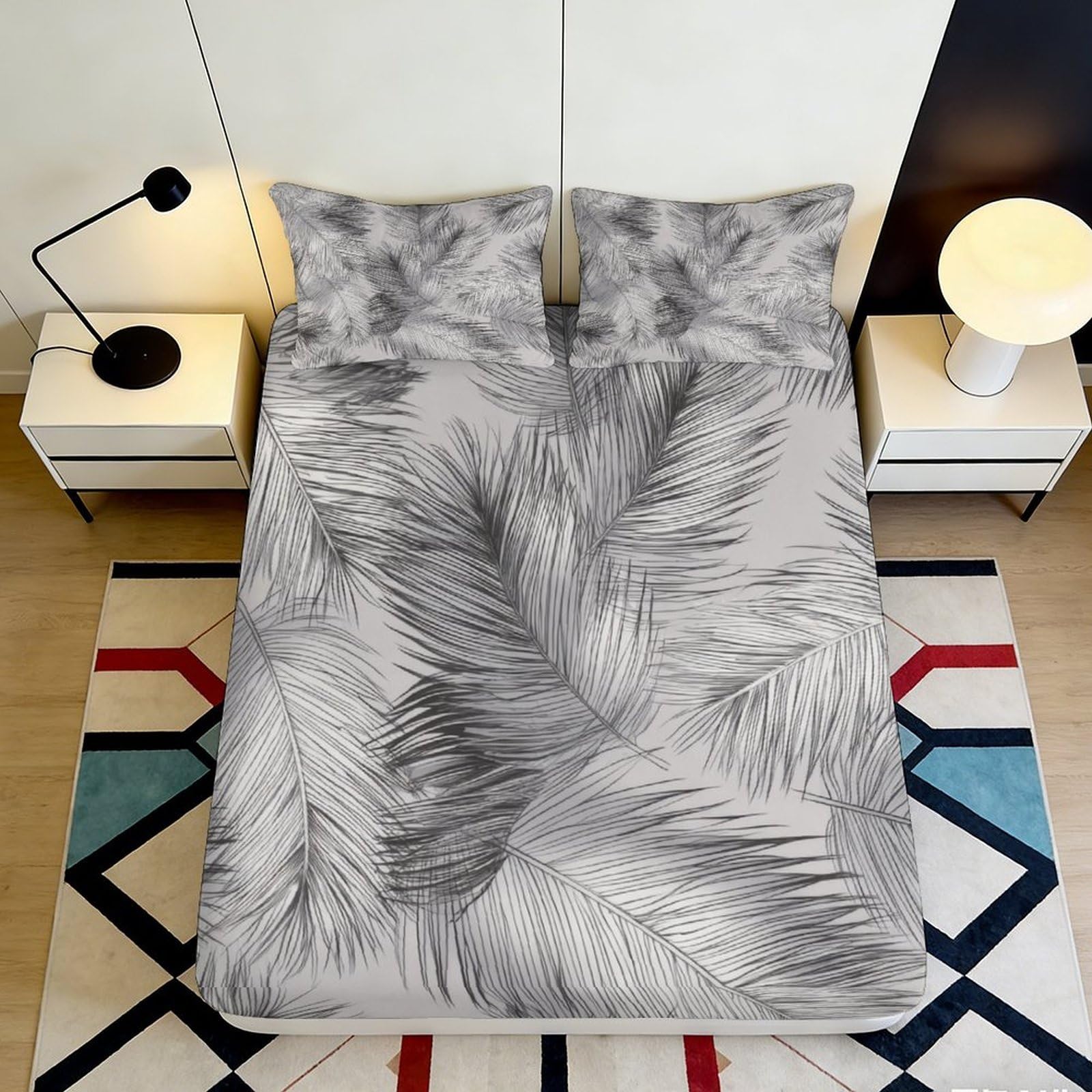3D Printed Tropical Leaf Fitted Sheet Microfiber Deep Pocket Non-Slip Green Plants Mattress Fitted Cover Full Wrap Washable Home 120x200x25cm