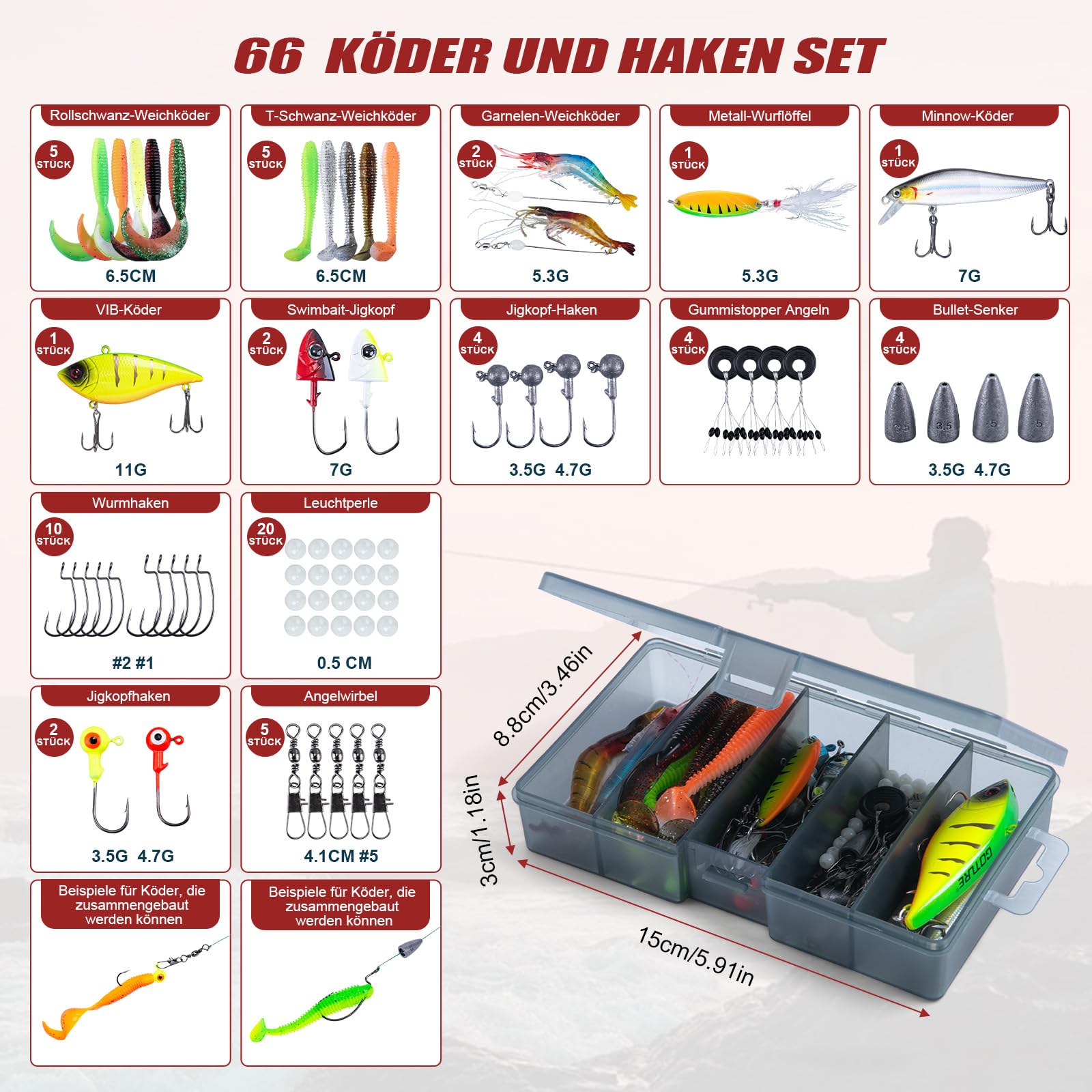 Goture Angelset mit 2 Teleskop-Angelruten,1,8m/2,1m/2,4m/2,7m I Angelrute Set Komplett 2 5.2:1 Spinnrolle, Angelwerkzeug-Set, Köderbox & Tragetasche – für Salz-/Süßwasser, Reisen–Angelgeschenk