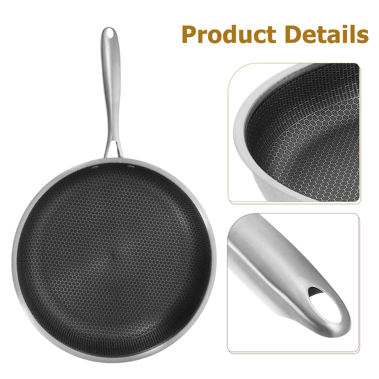 NUOBESTY Padella Antiaderente a Nido D’Ape in Acciaio Inossidabile 30 CM con Manico Ergonomico Leggera e Resistente Adatta a Piani Cottura a Induzione Gas ed Elettrici per Uso Domestico