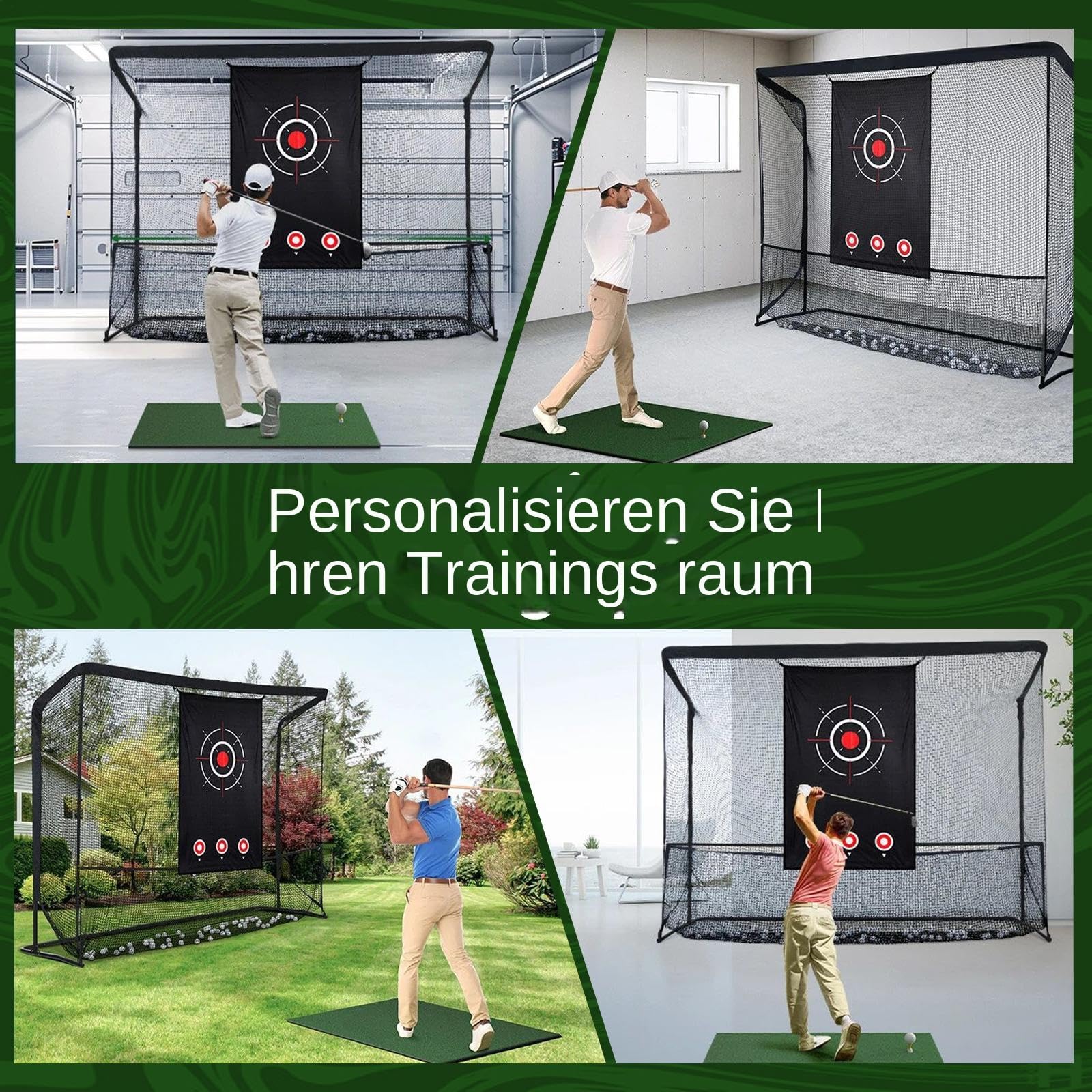 Golf-Übungsnetz, 300 x 210 cm großes Golfnetz mit Seitenbarrieren/automatischer Ballrückführung, geräuscharmer Zielscheibe, Tragetasche, 4 Heringen, Übungsnetz für Indoor/Outdoor-Training