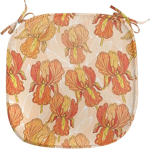 Miniatura 2 de Lunarable Juego de 4 cojines de asiento para silla, diseño de pétalos de flores de iris florecientes, arte de forma desgastada, acolchado de asiento