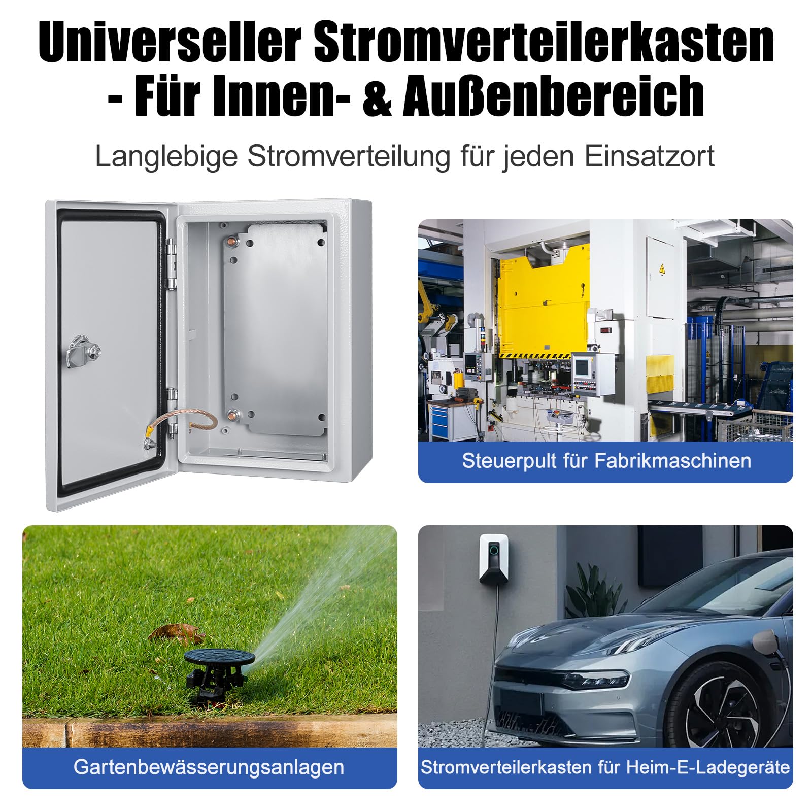 LeMotech Stahlschaltschrank, IP66 Wasserdichte Anschlusskasten, Abschließbarer Schaltkasten, Elektrogehäuse Mit Eingebaute Montageplatte, Elektrokasten für Außen- Innenbereich, 300×200×150mm