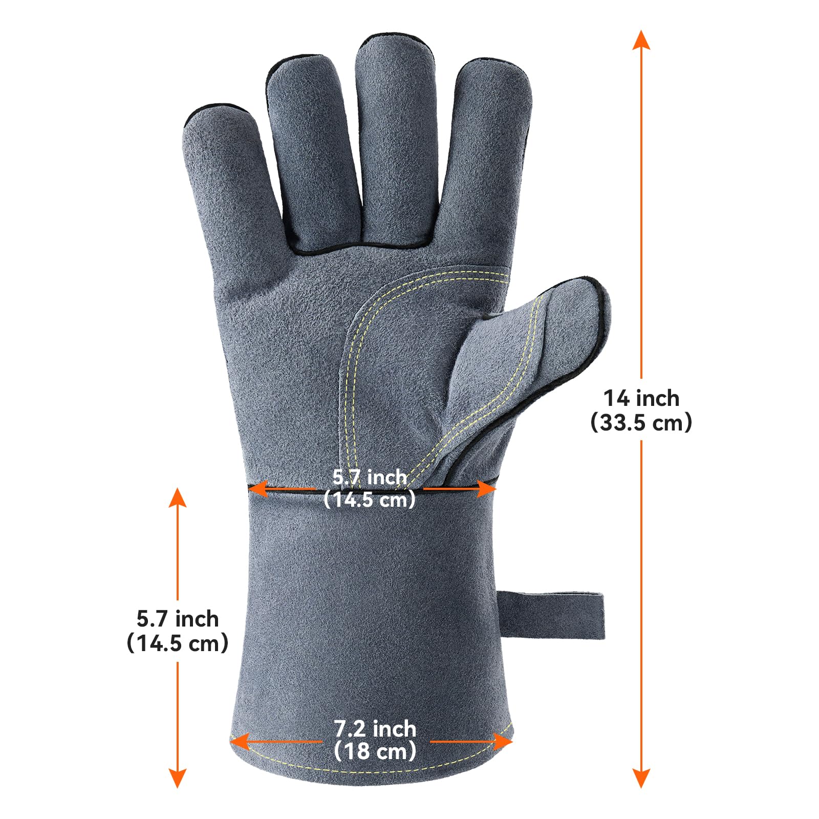 OZERO 932°F Heat Resistant Gloves: 14-Inch Cowhide Leather Welding