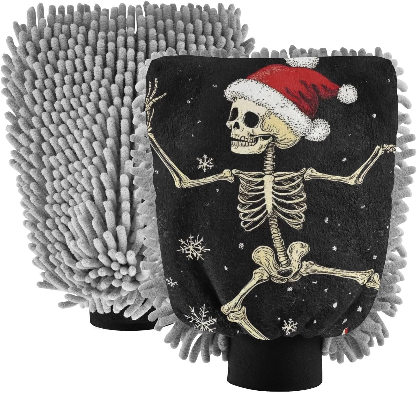 Skeleton Funny Hat Christmas Absorbent Microfiber Car Wash Mitt, Funny Cute Anime Scratch Free for Cars Cleaning, Home Cleaning Mitts, 2 Pack, 10.24” L x 7.09” W