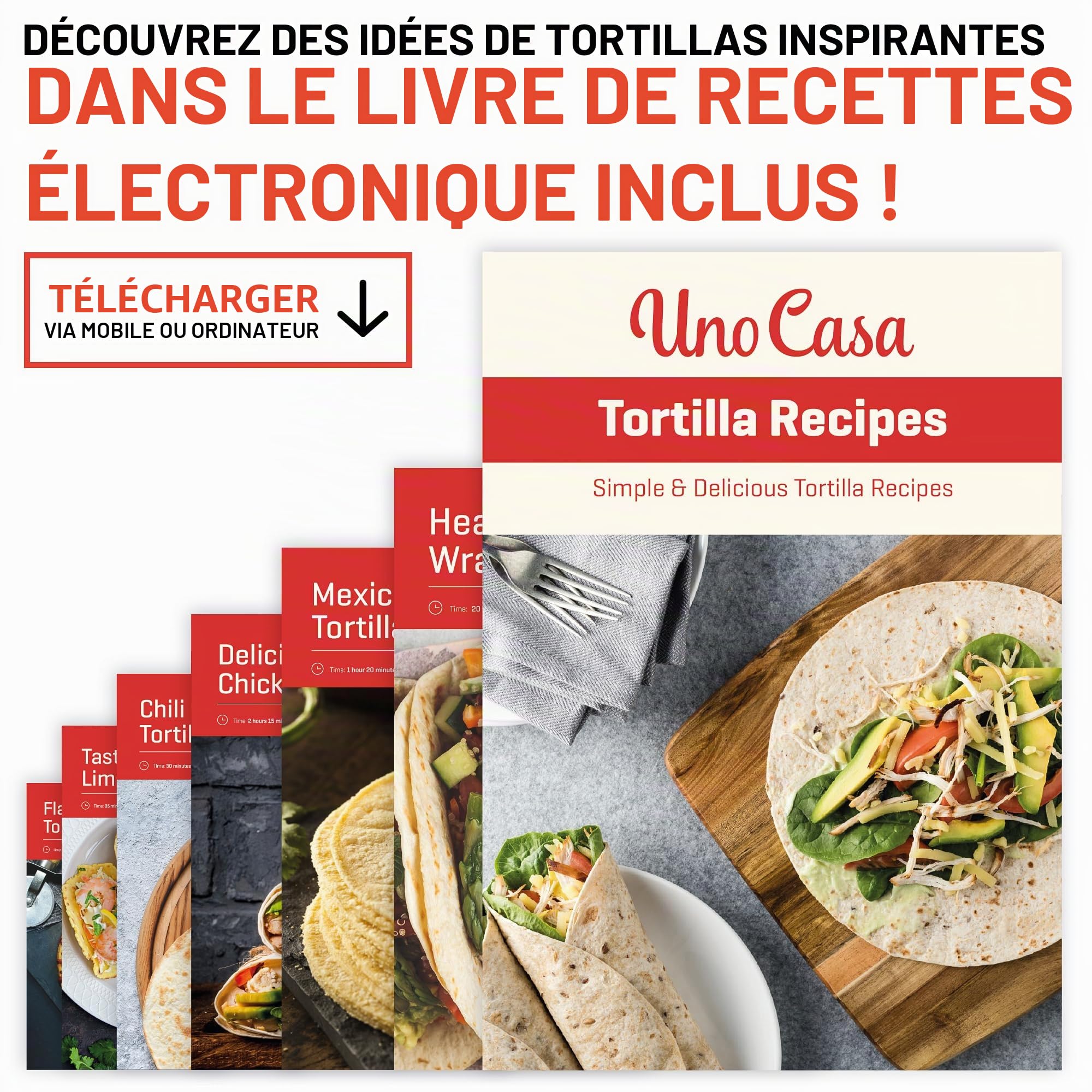 Uno Casa Presse à tortilla en fonte 20,3 cm avec chauffe-tortilla