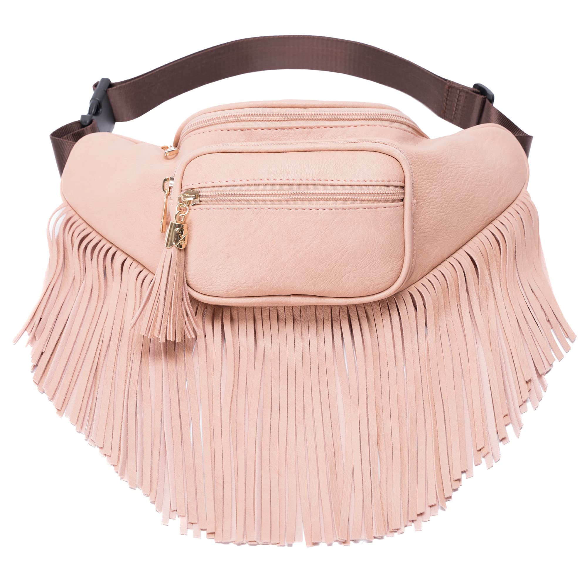 Solene Fringe Waist bag for women with Multi Zipper Pockets