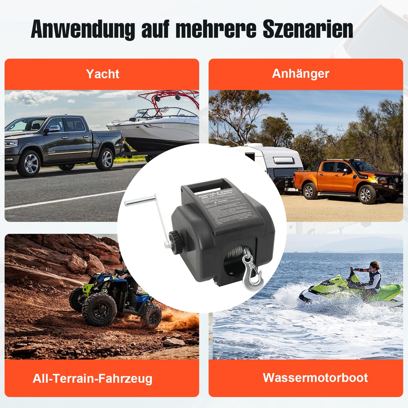 LALABU Elektrische Seilwinde DC 12V für Bootstrailer mit Funkfernbedienung,5000LBS Marine, Bootswinde elektrisch, Boot Elektrische Winche,Winde Seilzug Stahlseil
