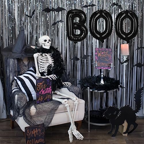 Miniatura 27 de Globos de aluminio de Halloween, juego de pancartas de globo negro para fiesta, kit de banderines de letras de Mylar de 16 pulgadas para decoración