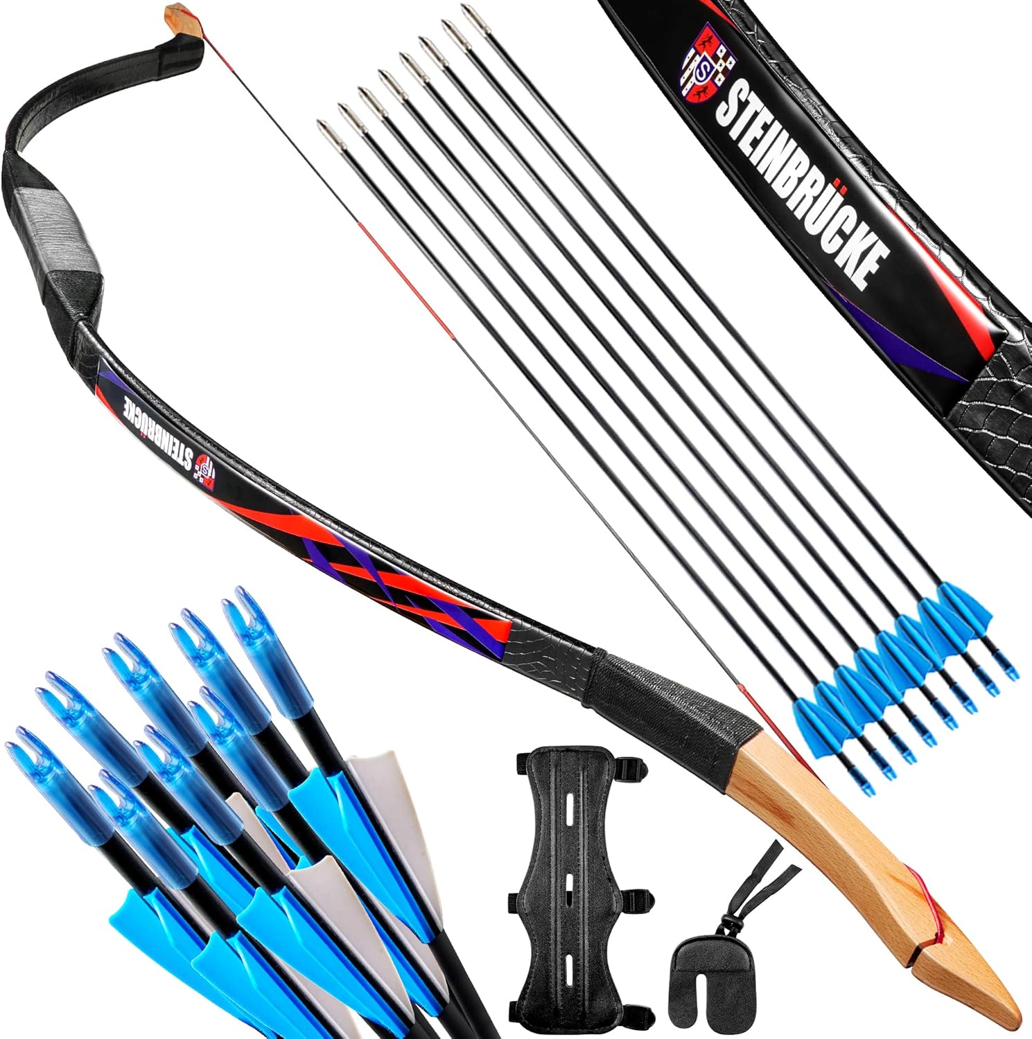 58” Traditional Wooden Hunting Longbow 70lb Recurve Bow and Arrow Set