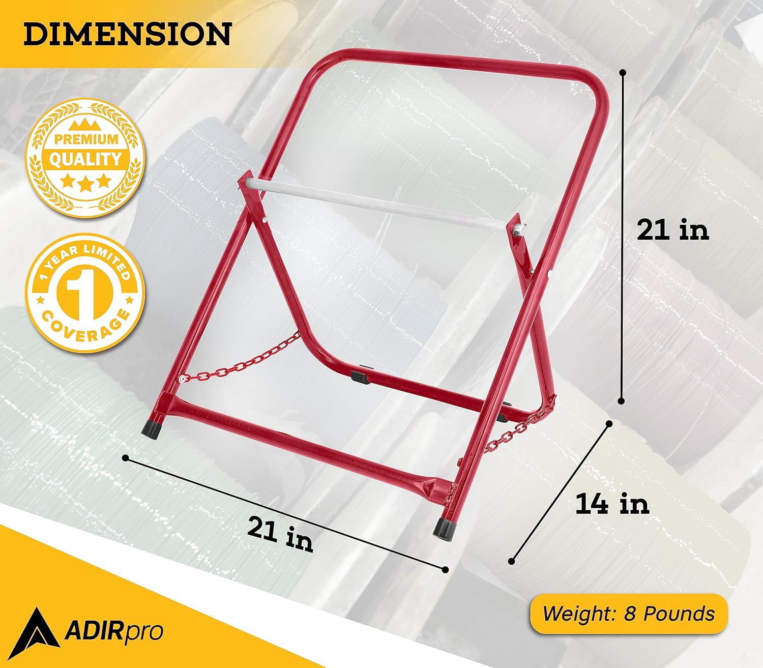 AdirPro Single Axle Cable Reel Caddy | Industrial Steel Wire Dispenser with Adjustable Spindle | Holds Reels Up to 20 in Diameter & 100 lb | Portable Design | Red