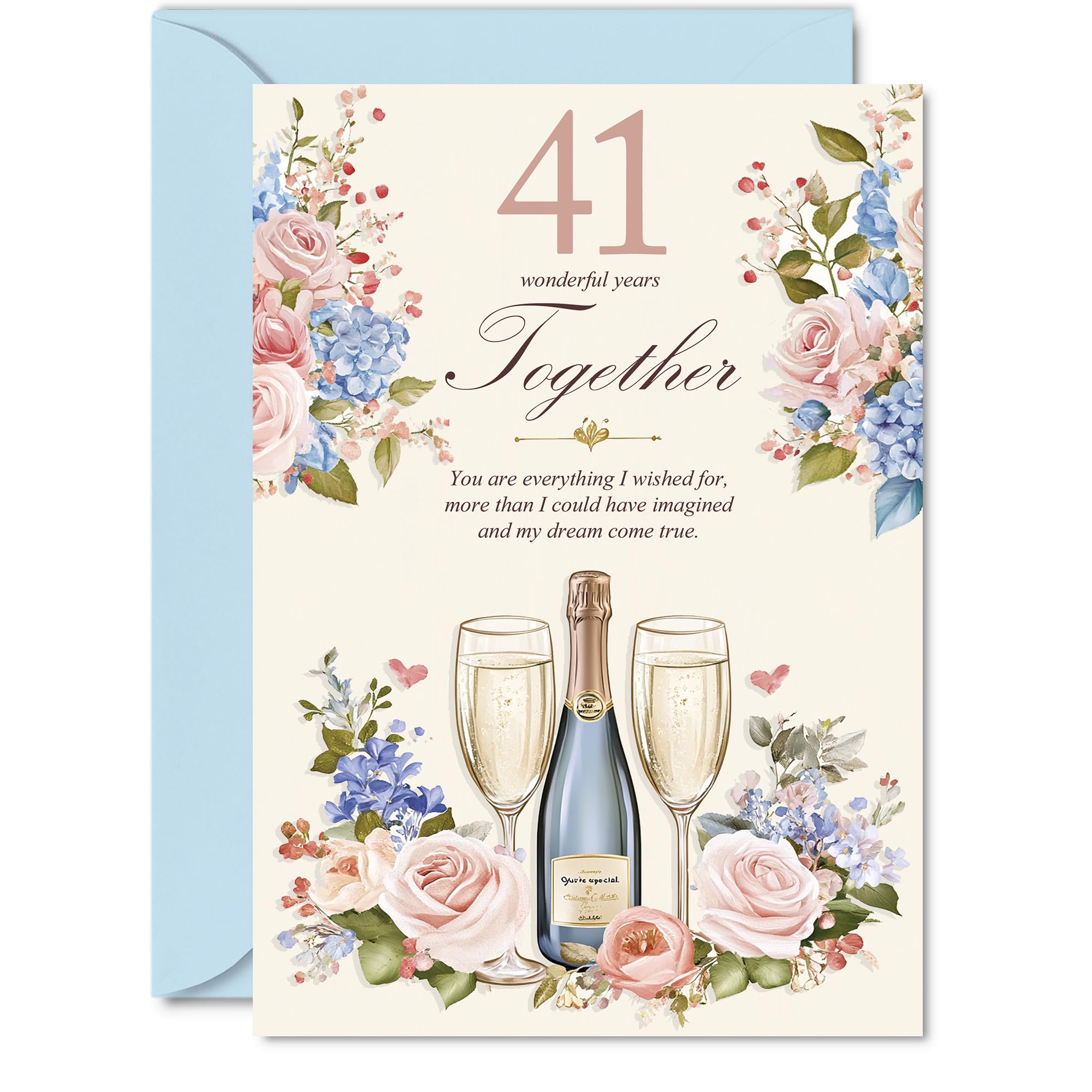 41st Anniversary Card for Women Men - Floral Champagne - Happy 41 Year Anniversary Card for Wife Partner Husband Girlfriend, A5 Wedding Anniversaries Greeting Cards