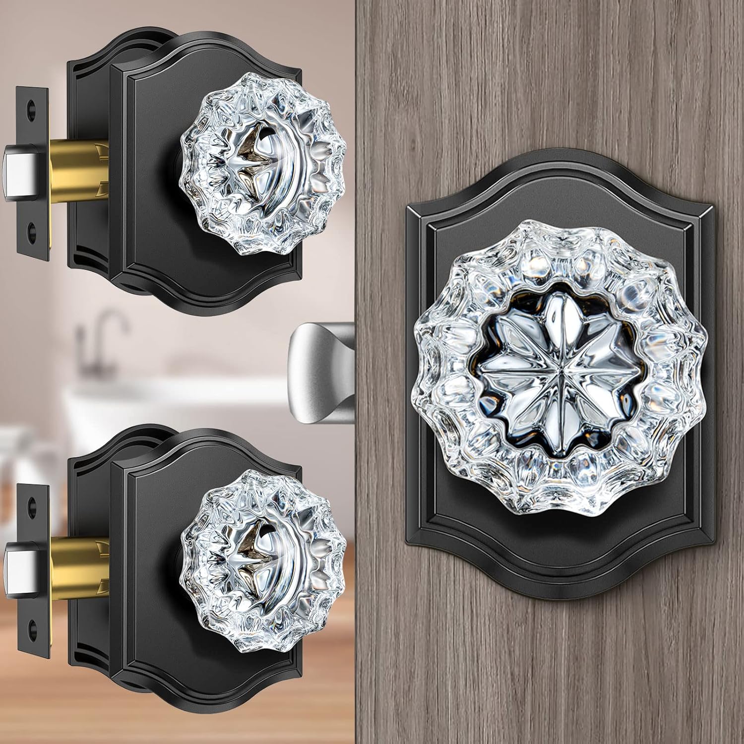 3 Pack Crystal Door Knobs with Lock