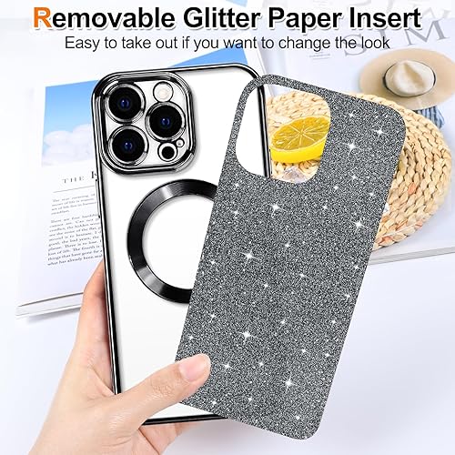 Miniatura 2 de Hython Funda para iPhone 13 Pro Max con purpurina, fundas magnéticas transparentes para teléfono con protector de lente de cámara compatible con