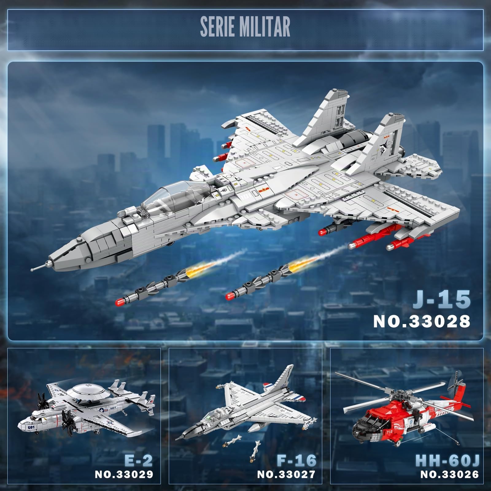 Reobrix J-15 Fighter Jet - Juego de construcción de avión militar con alas móviles, combate de un solo asiento 33028, kits de modelos de exhibiciones, regalo para adultos