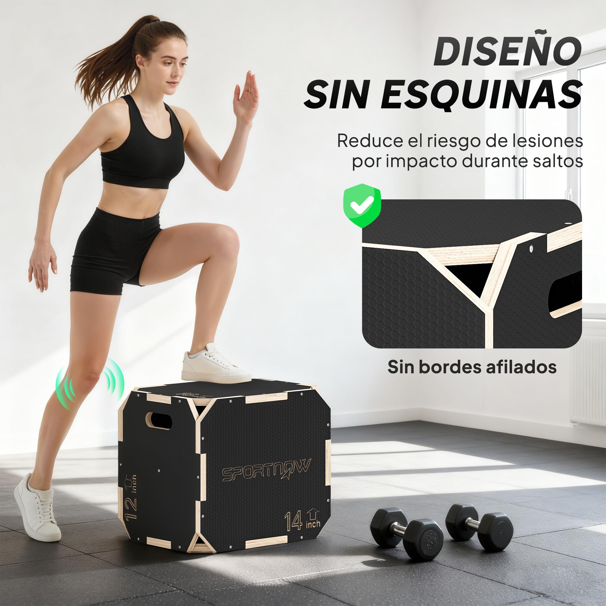 SPORTNOW Tiroir pliométrique en bois 3 en 1, plate-forme de boîte pliométrique avec 3 hauteurs réglables, poignées, sans coins, entraînement de saut, force, pour maison, gym et extérieur